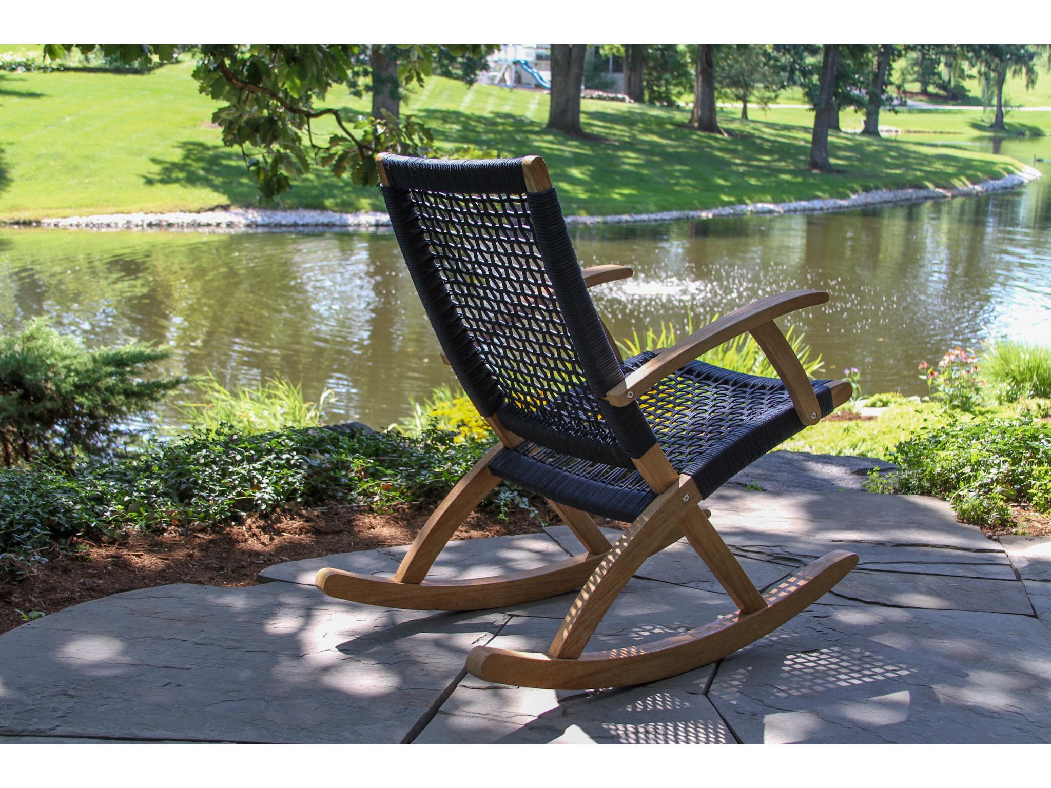 Outdoor Interiors Antique Wash Eucalyptus & Blue Rope Modern Rocking Chair