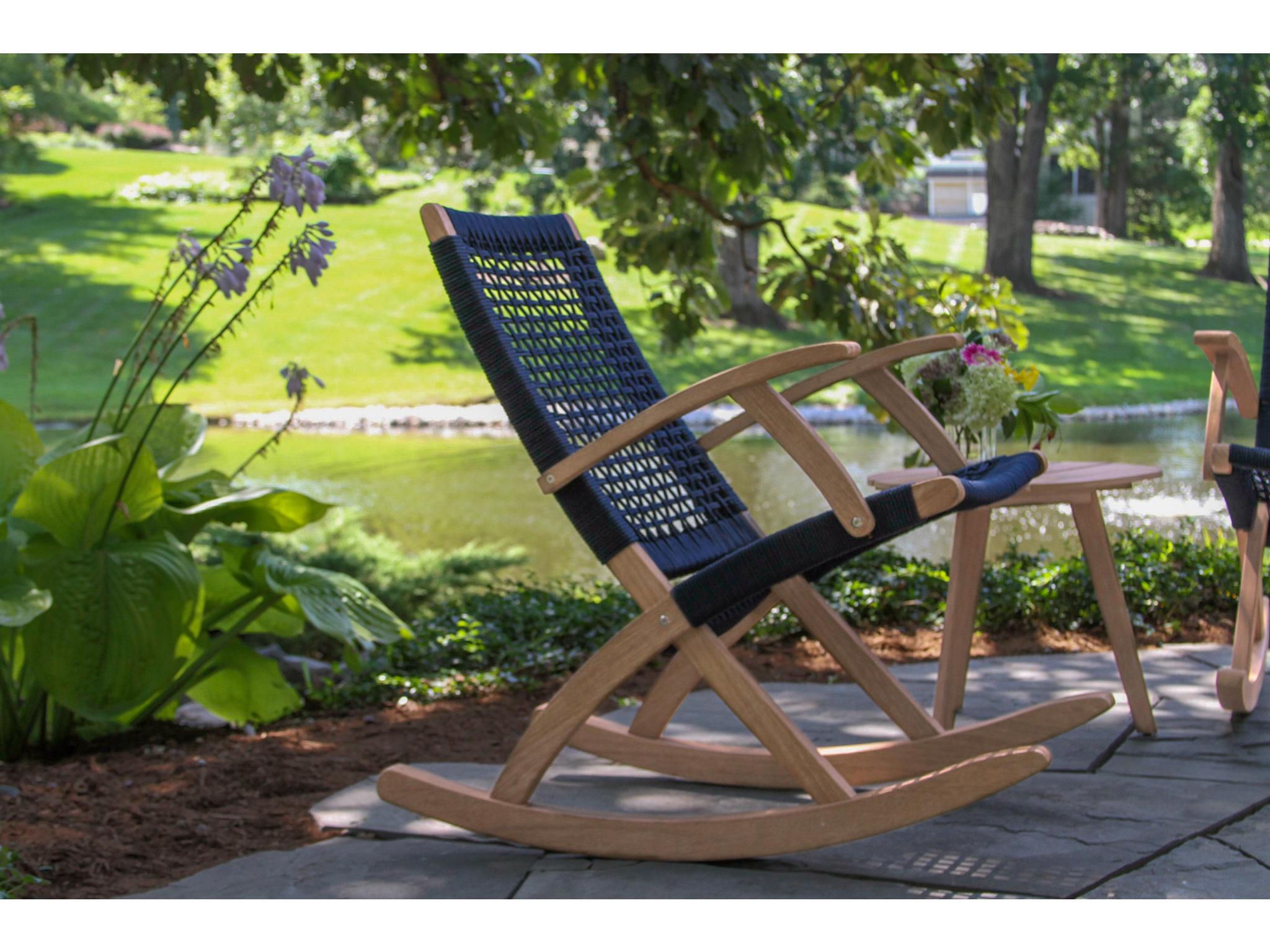 Outdoor Interiors Antique Wash Eucalyptus & Blue Rope Modern Rocking Chair
