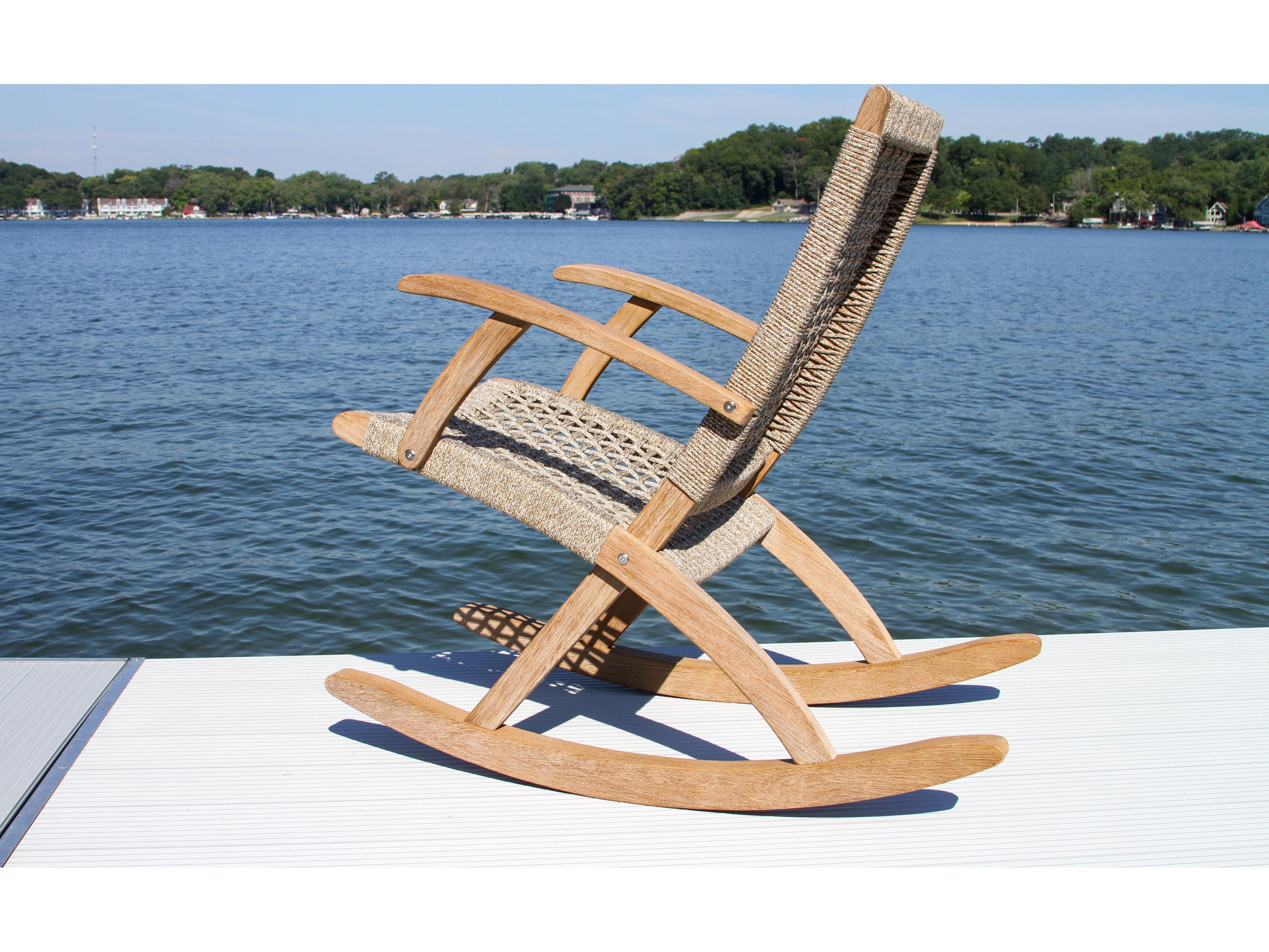 Outdoor Interiors Antique Wash Eucalyptus & Wheat Rope Modern Rocking Chair