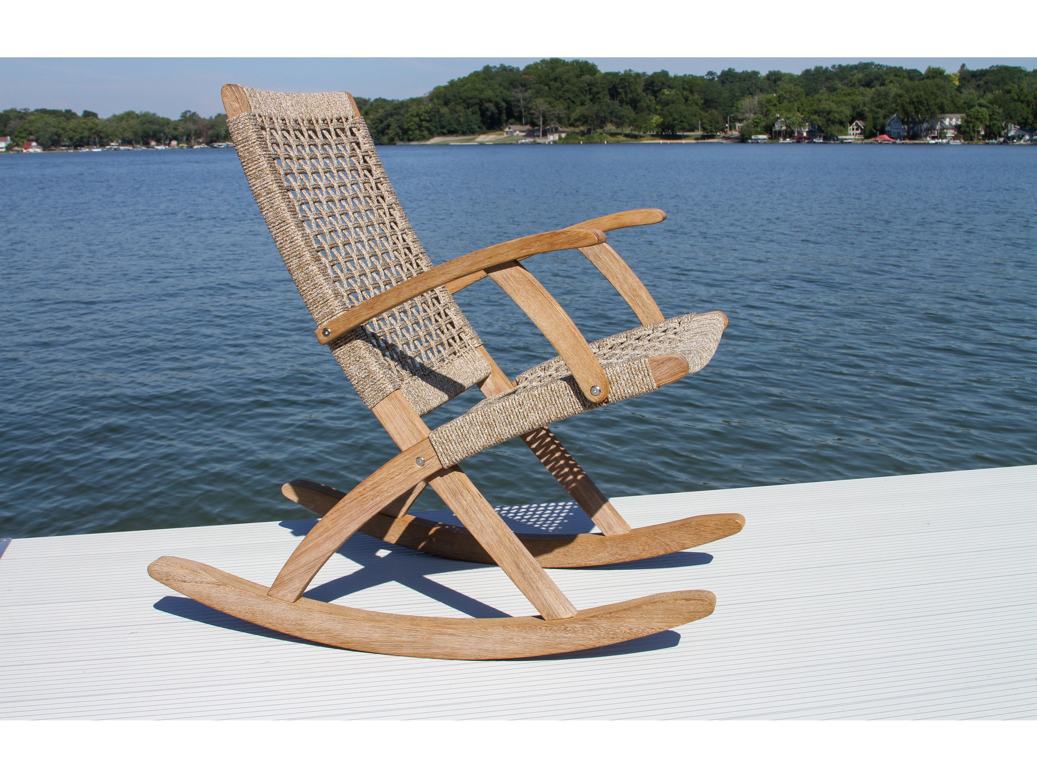 Outdoor Interiors Antique Wash Eucalyptus & Wheat Rope Modern Rocking Chair