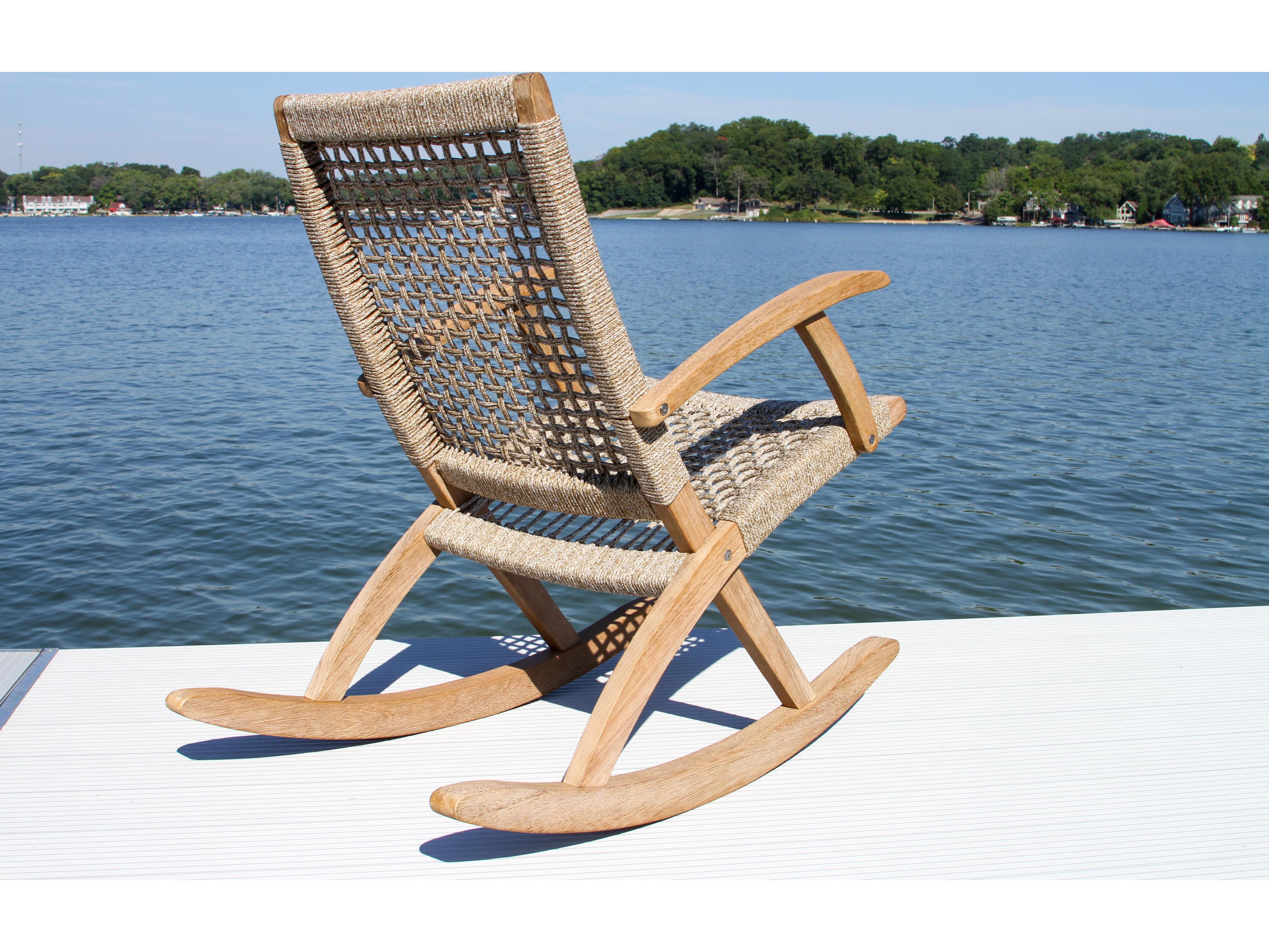 Outdoor Interiors Antique Wash Eucalyptus & Wheat Rope Modern Rocking Chair