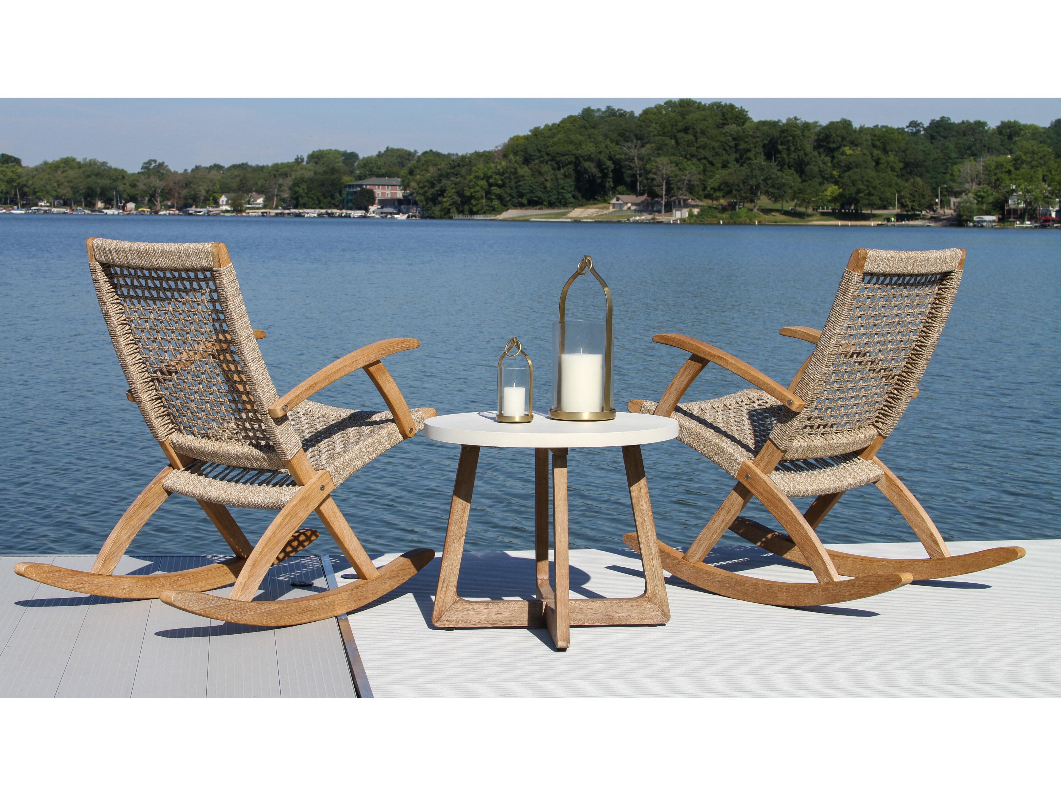 Outdoor Interiors Antique Wash Eucalyptus & Wheat Rope Modern Rocking Chair