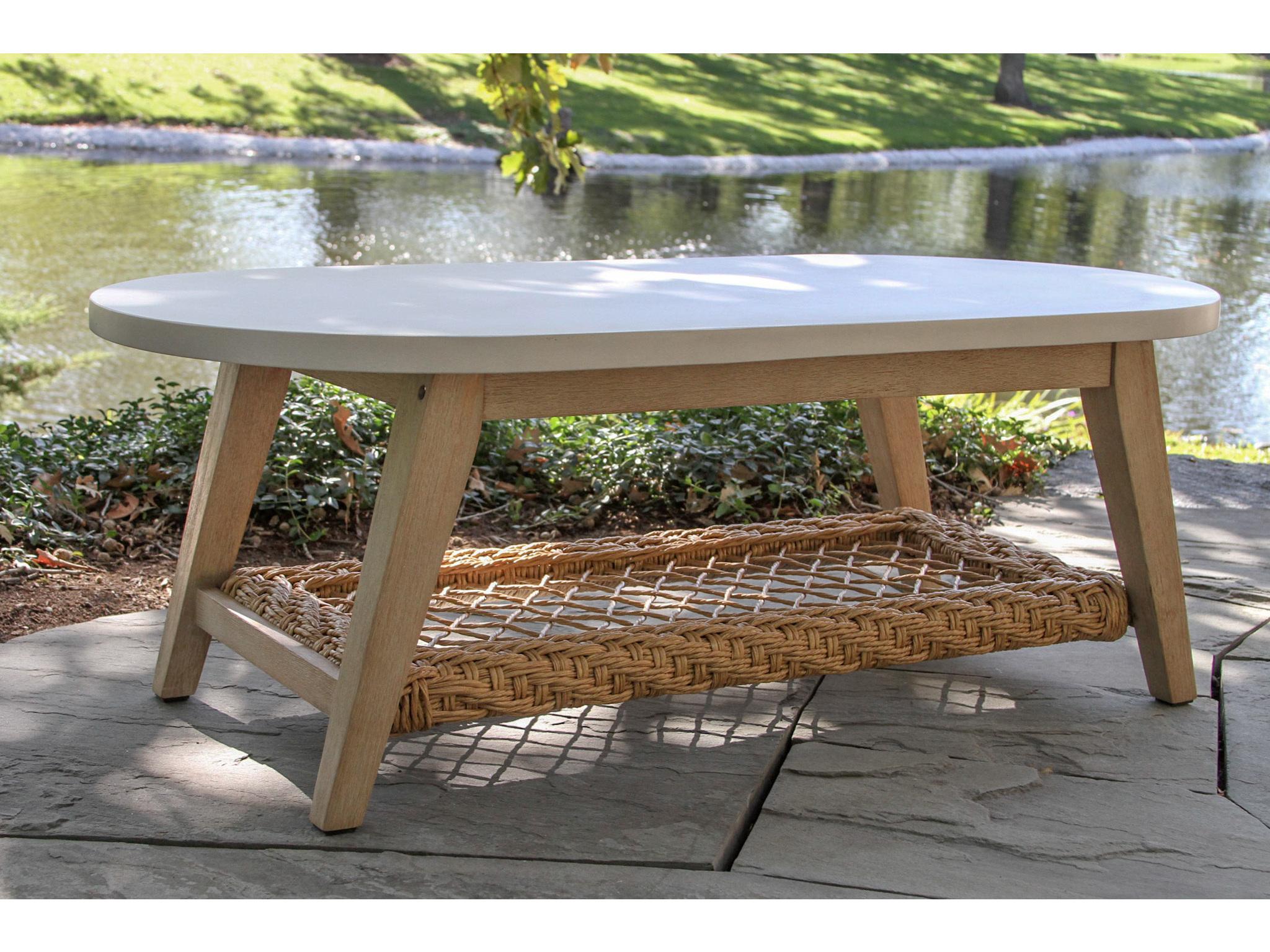 Outdoor Interiors Sahara Oval Ivory Composite Coffee Table, 51" x 25"