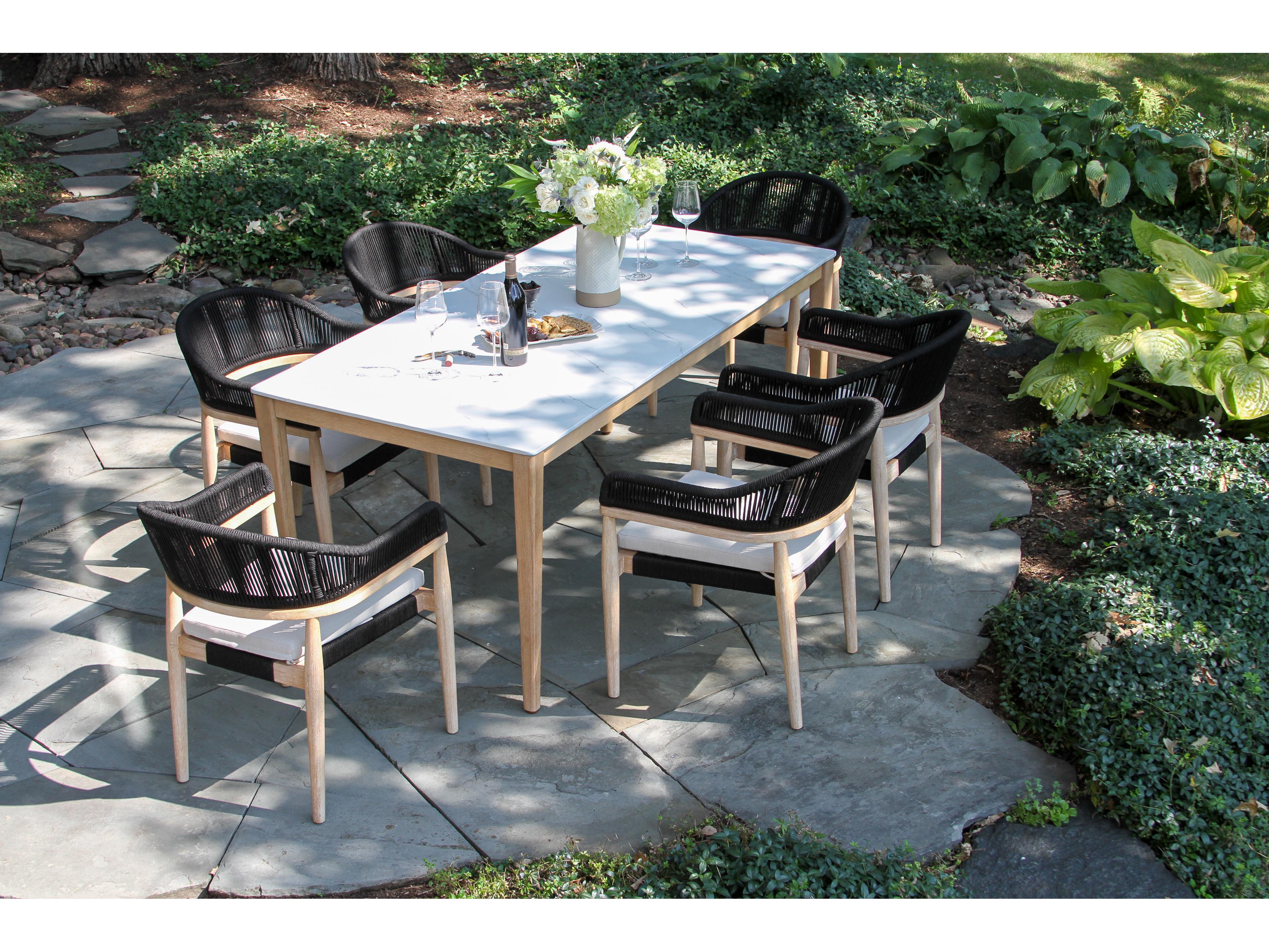 Outdoor Interiors Antique Wash Eucalyptus & White Marble Composite Dining Table, 72" x 36"