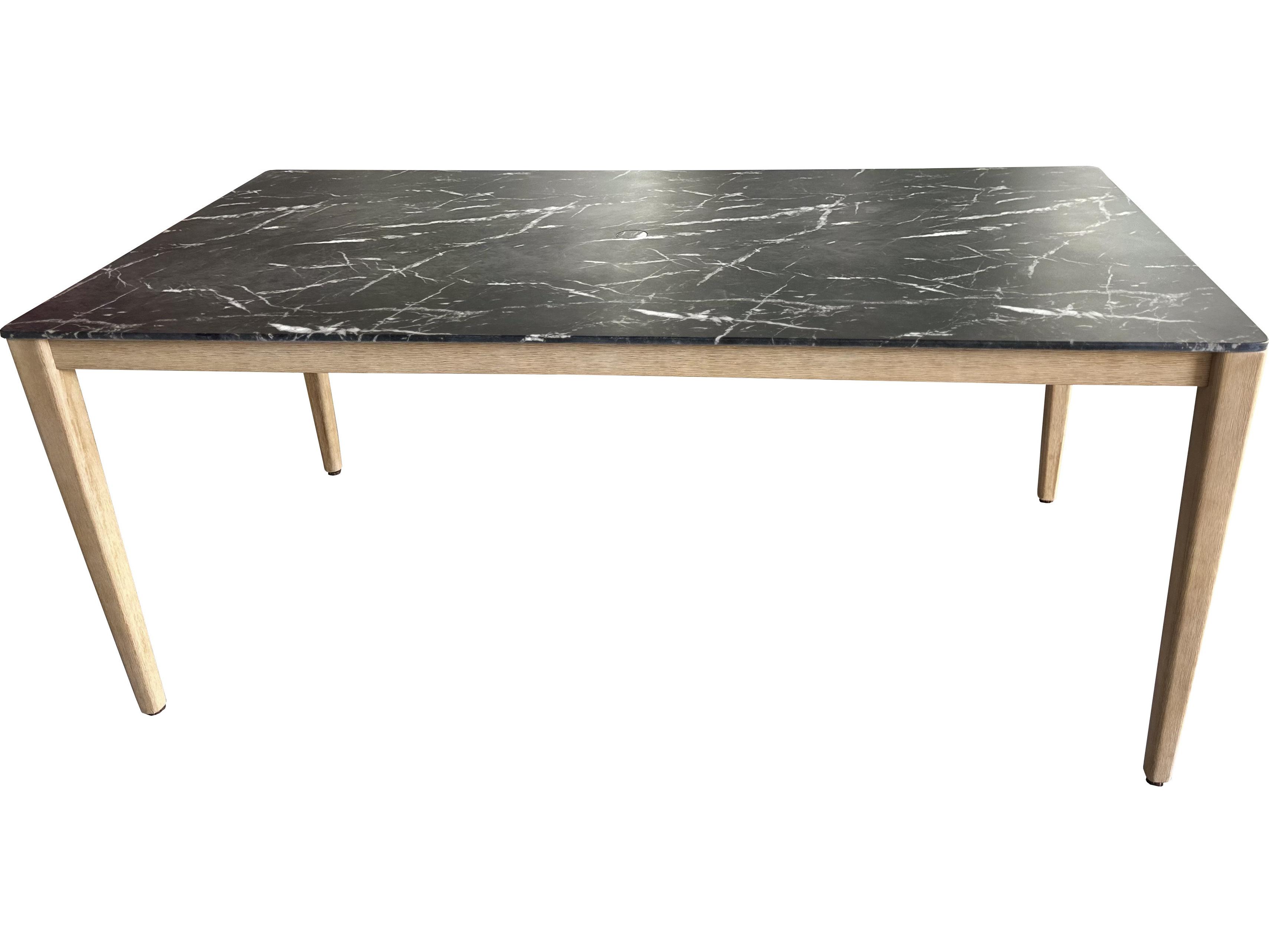 Outdoor Interiors Antique Wash Eucalyptus & Black Marble Composite Dining Table, 72" x 36"