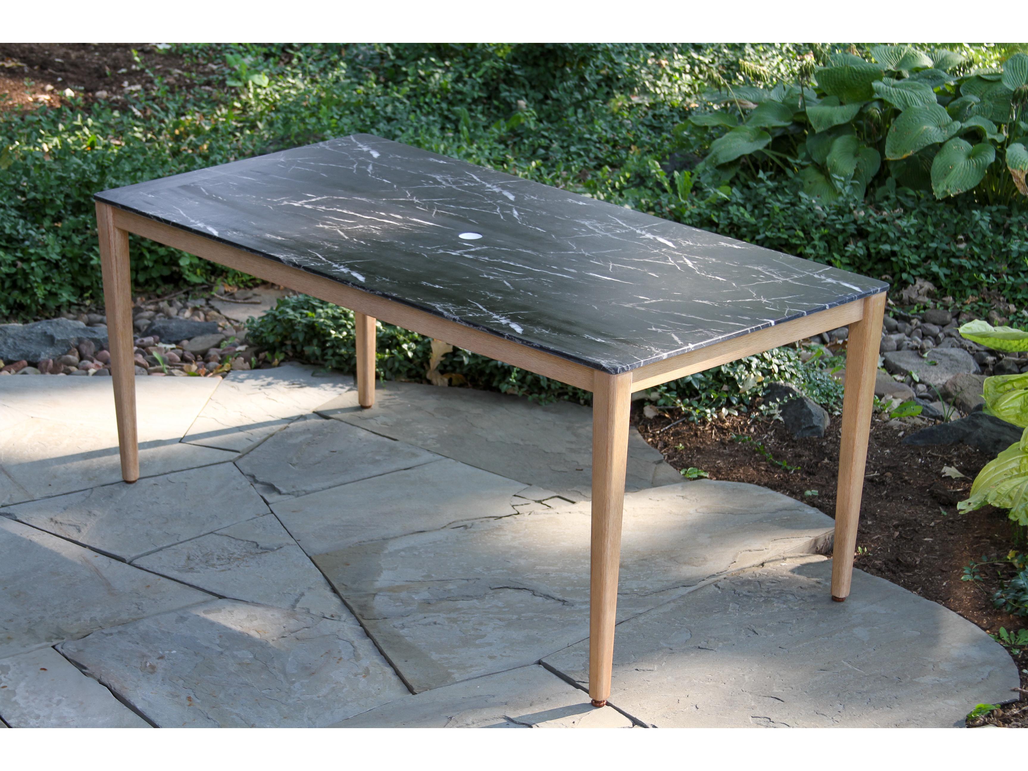 Outdoor Interiors Antique Wash Eucalyptus & Black Marble Composite Dining Table, 72" x 36"