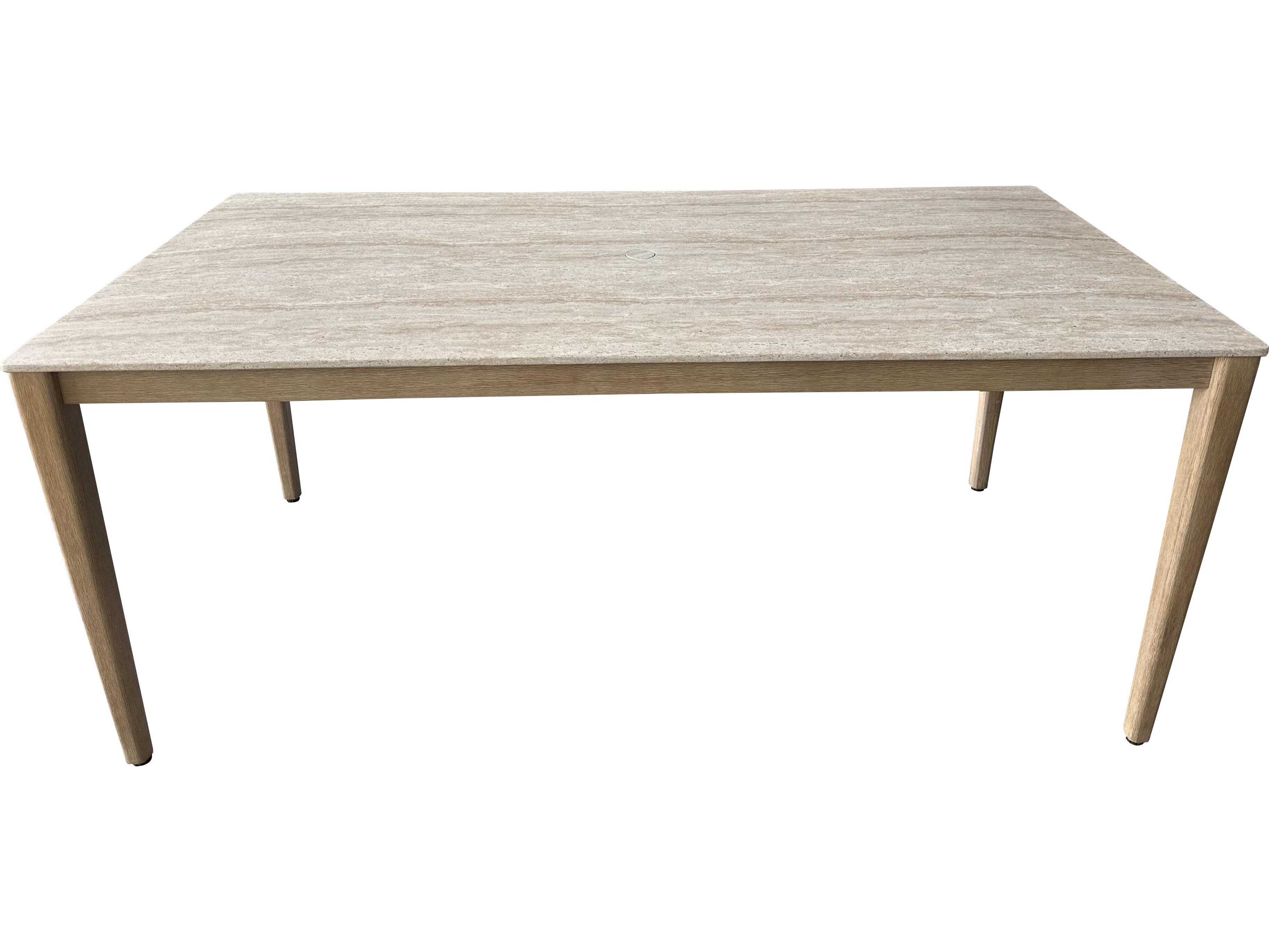 Outdoor Interiors Antique Wash Eucalyptus & Travertine Composite Dining Table, 72" x 36"