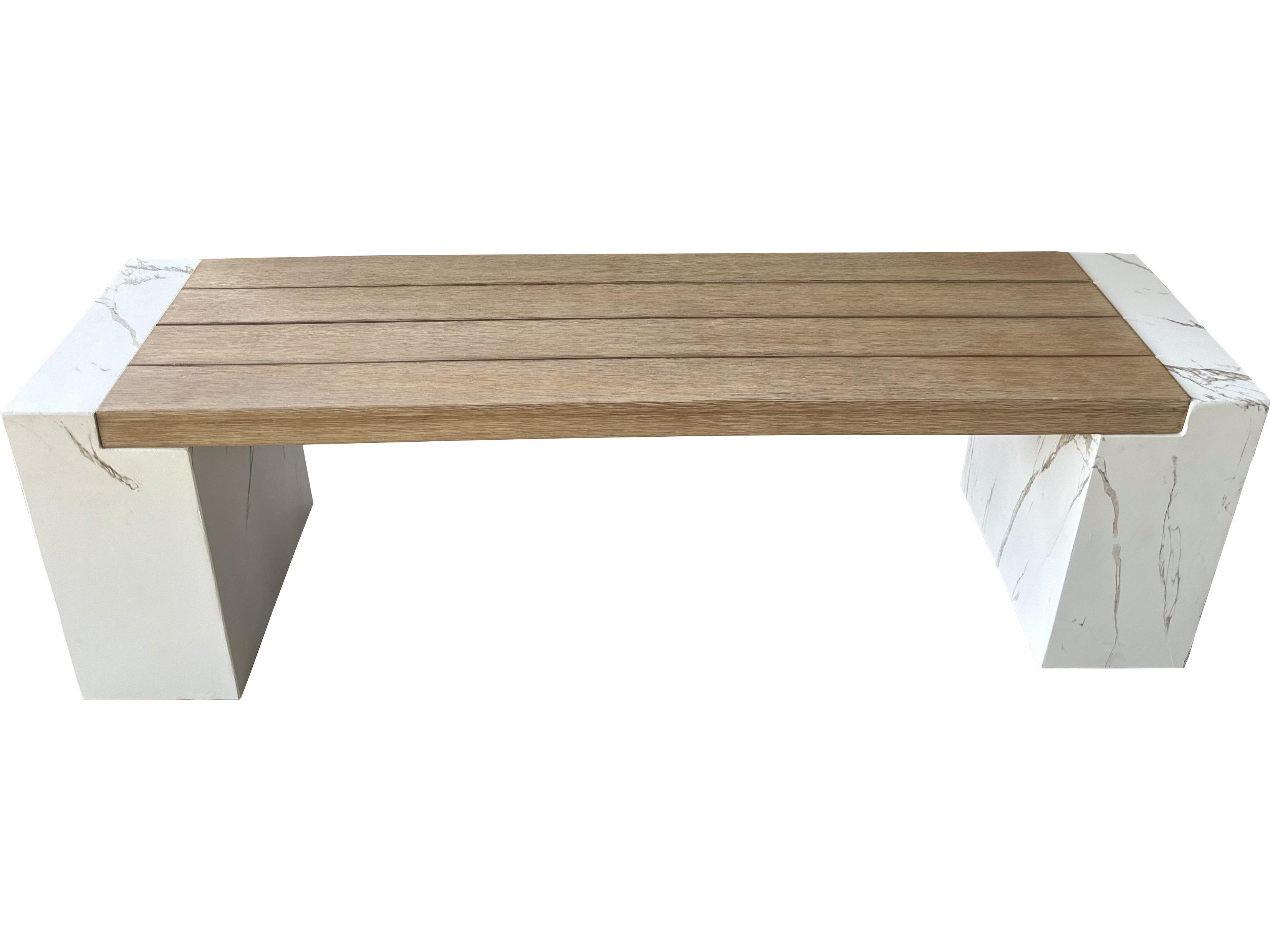 Outdoor Interiors Antique Wash Eucalyptus & White Marble Composite Bench
