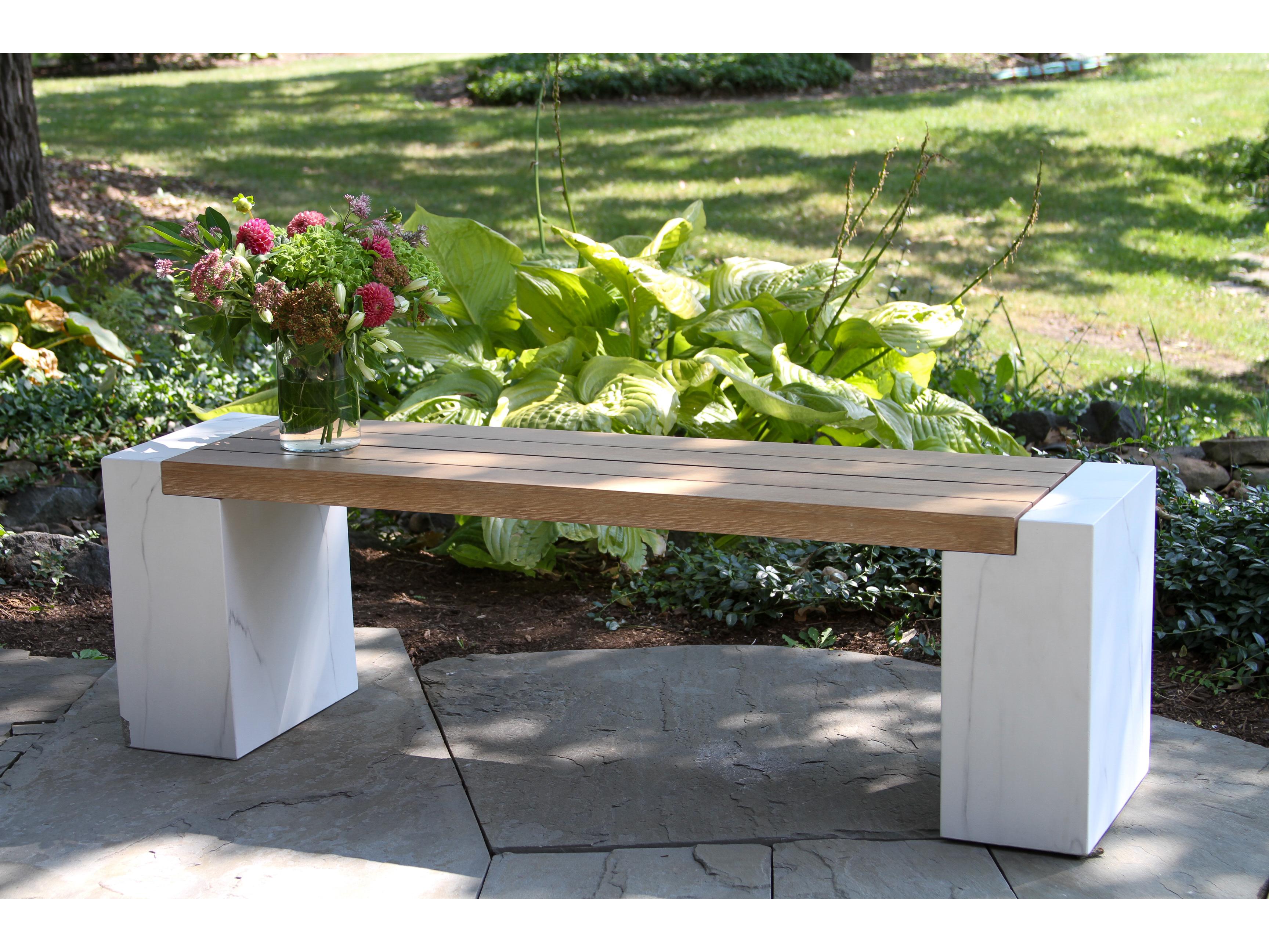 Outdoor Interiors Antique Wash Eucalyptus & White Marble Composite Bench