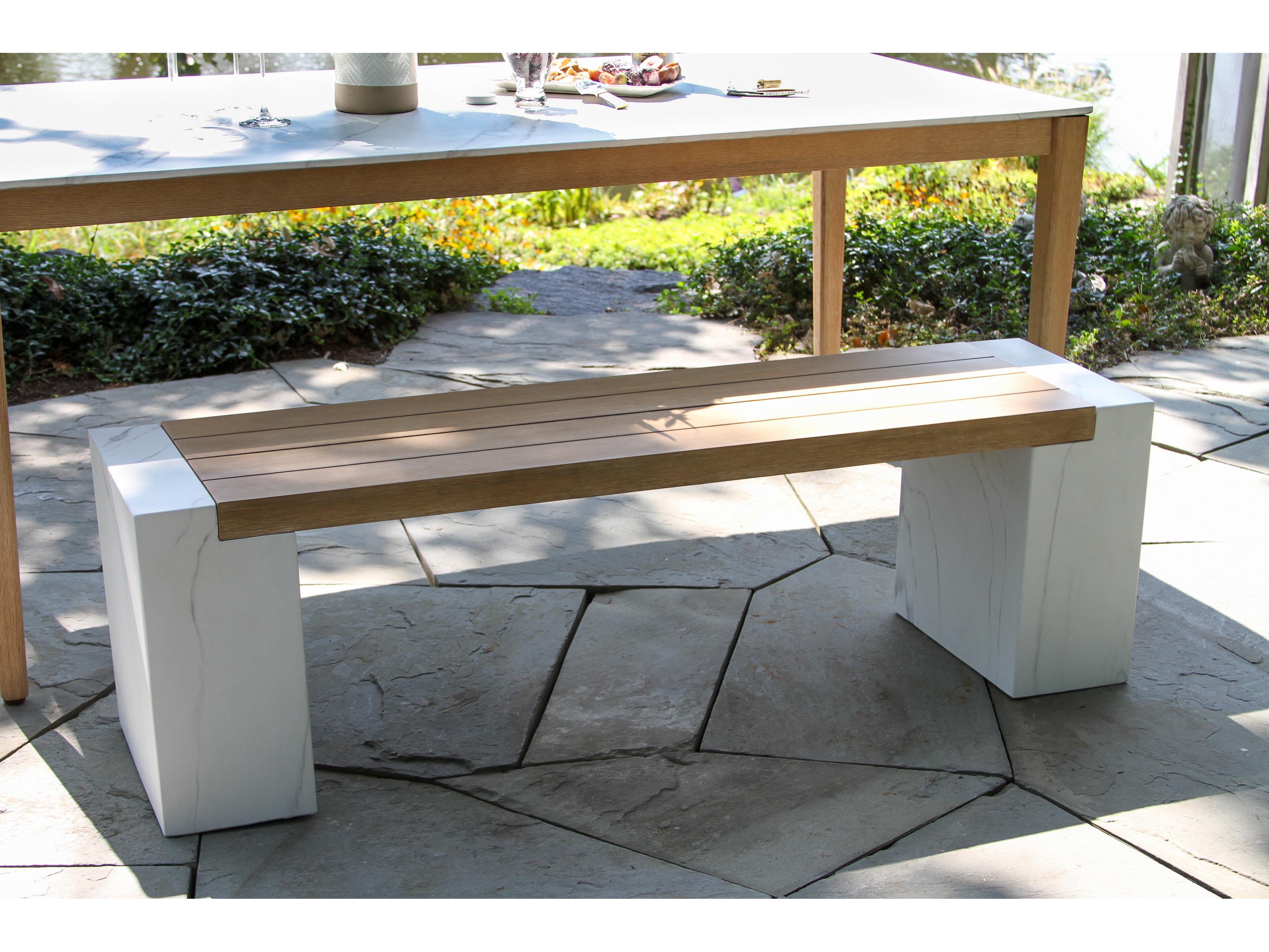 Outdoor Interiors Antique Wash Eucalyptus & White Marble Composite Bench