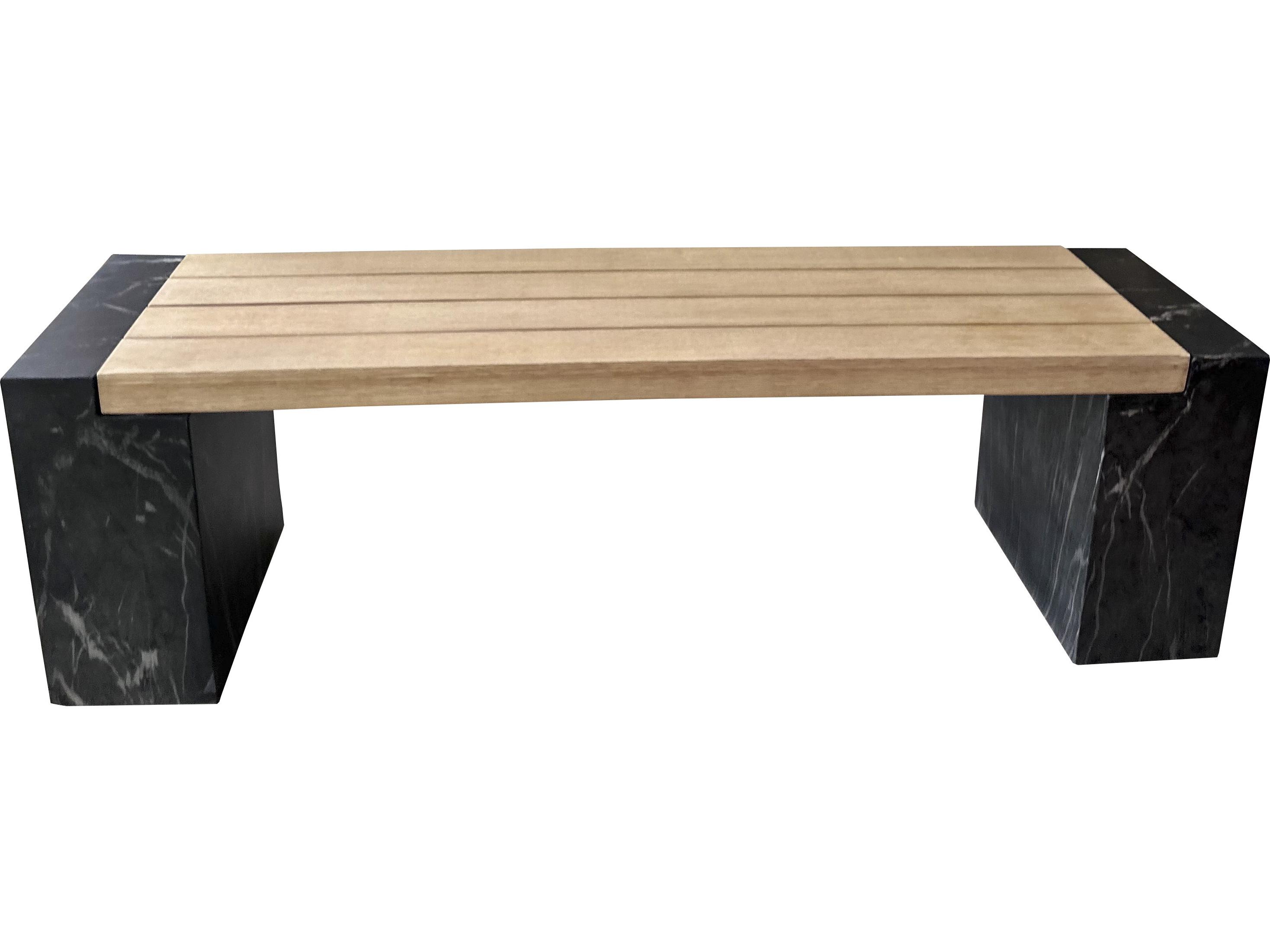 Outdoor Interiors Antique Wash Eucalyptus & Black Marble Composite Bench