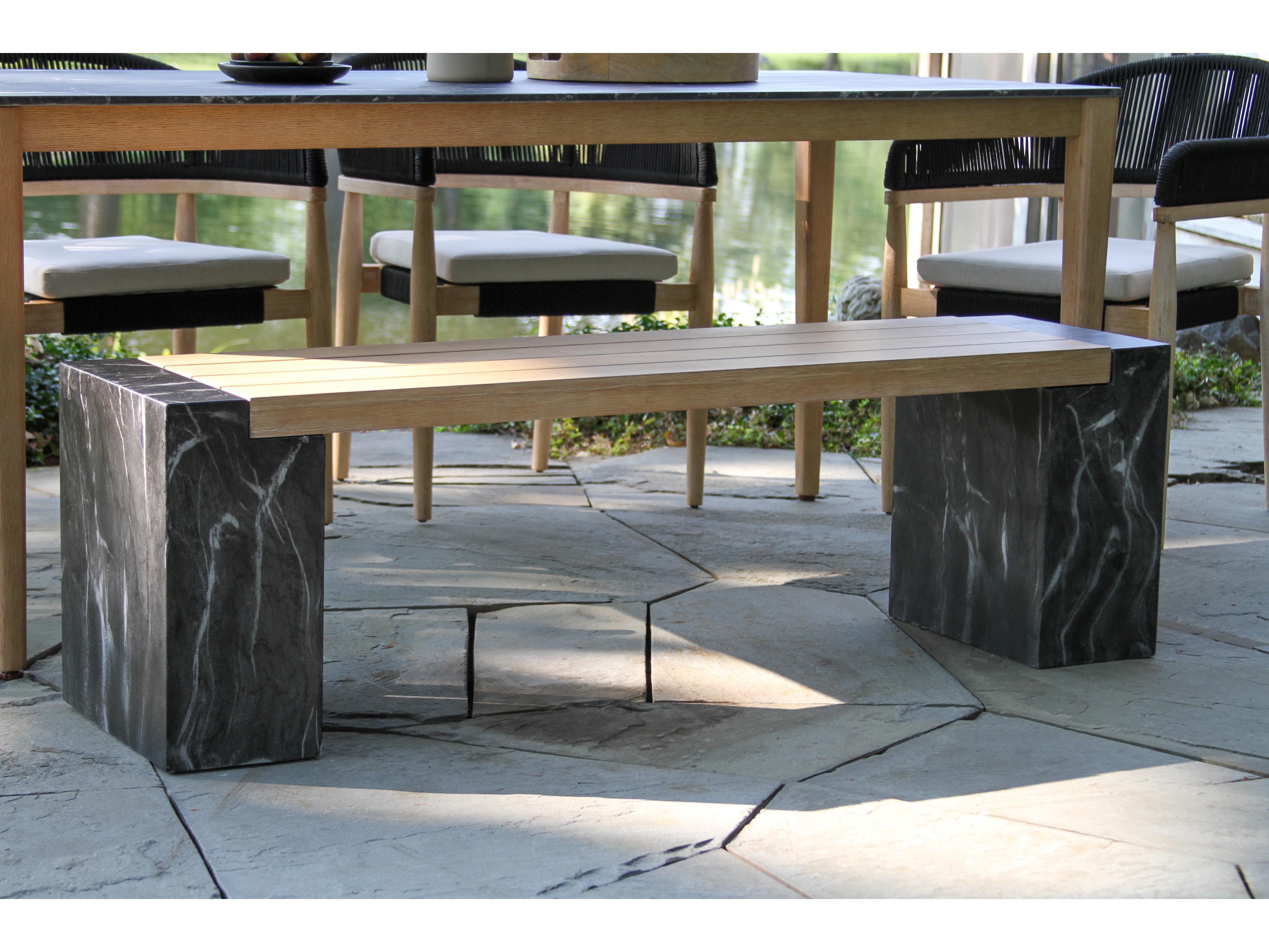 Outdoor Interiors Antique Wash Eucalyptus & Black Marble Composite Bench