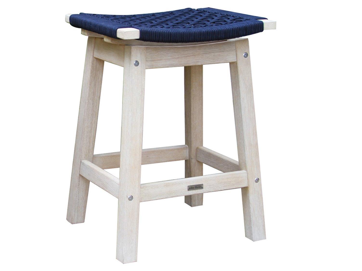 Outdoor Interiors Antique Wash Eucalyptus & Blue Rope Counter Heigh Stool