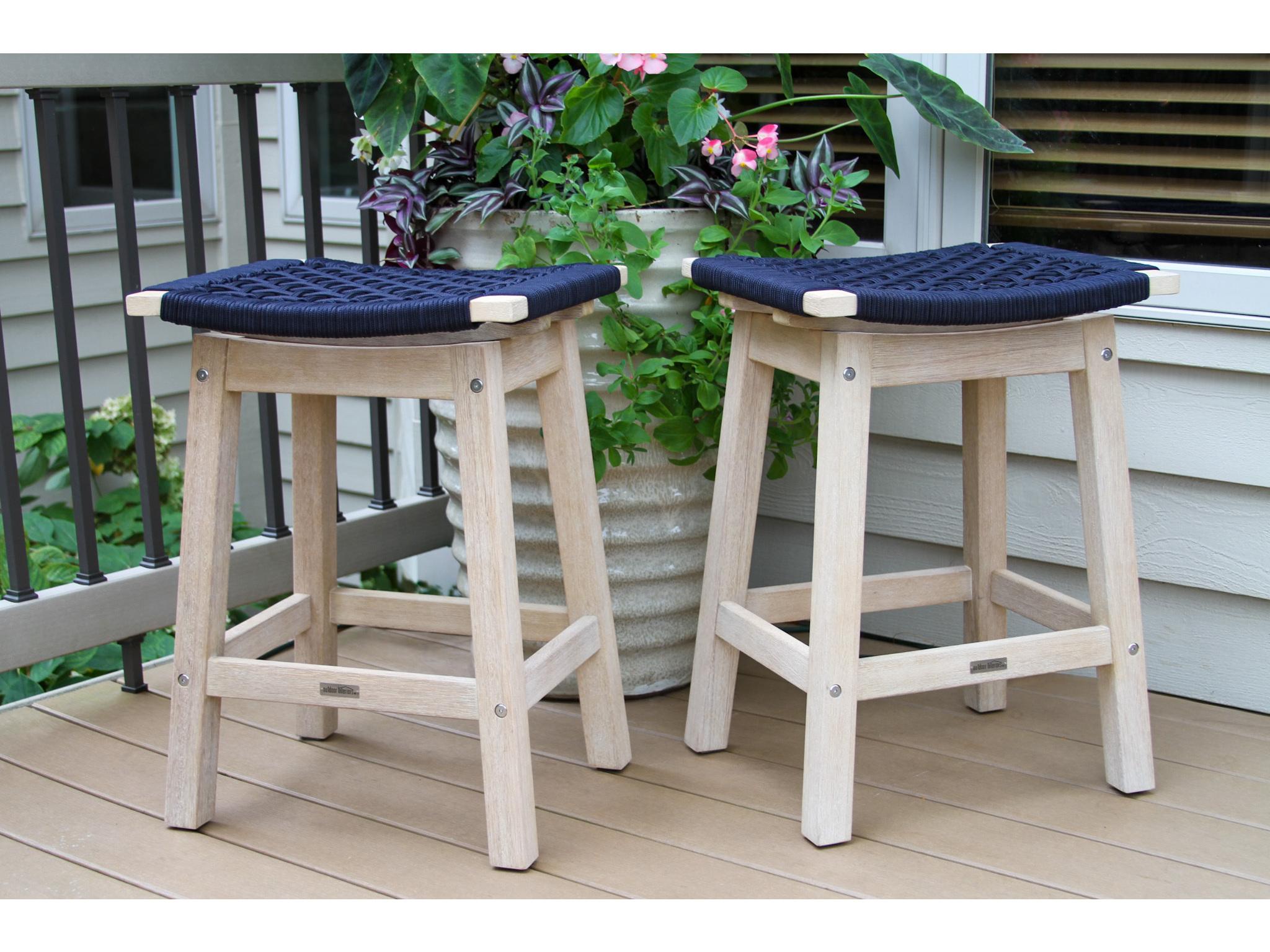 Outdoor Interiors Antique Wash Eucalyptus & Blue Rope Counter Heigh Stool