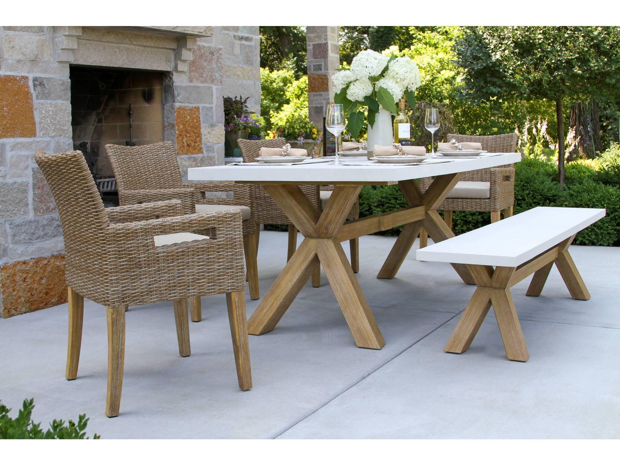 Outdoor Interiors 74" x 38" Ivory Composite & Ant. Wash Eucalyptus Dining Table