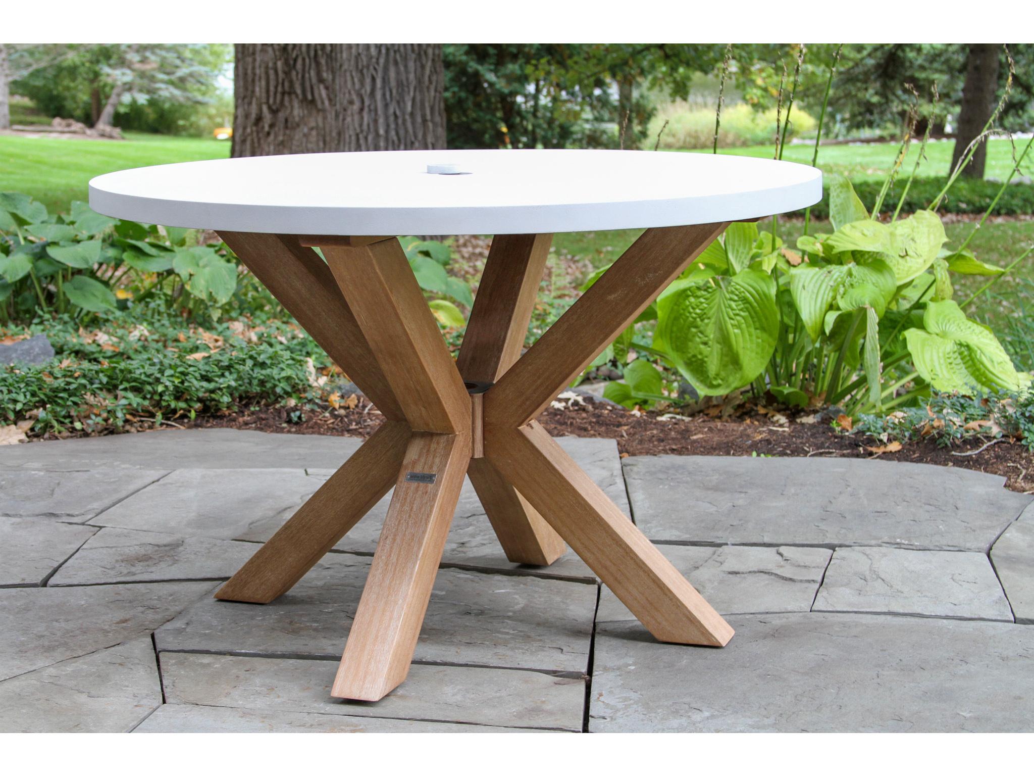 Outdoor Interiors Antique Wash Eucalyptus & Ivory Composite Round Dining Table, 48" Dia.