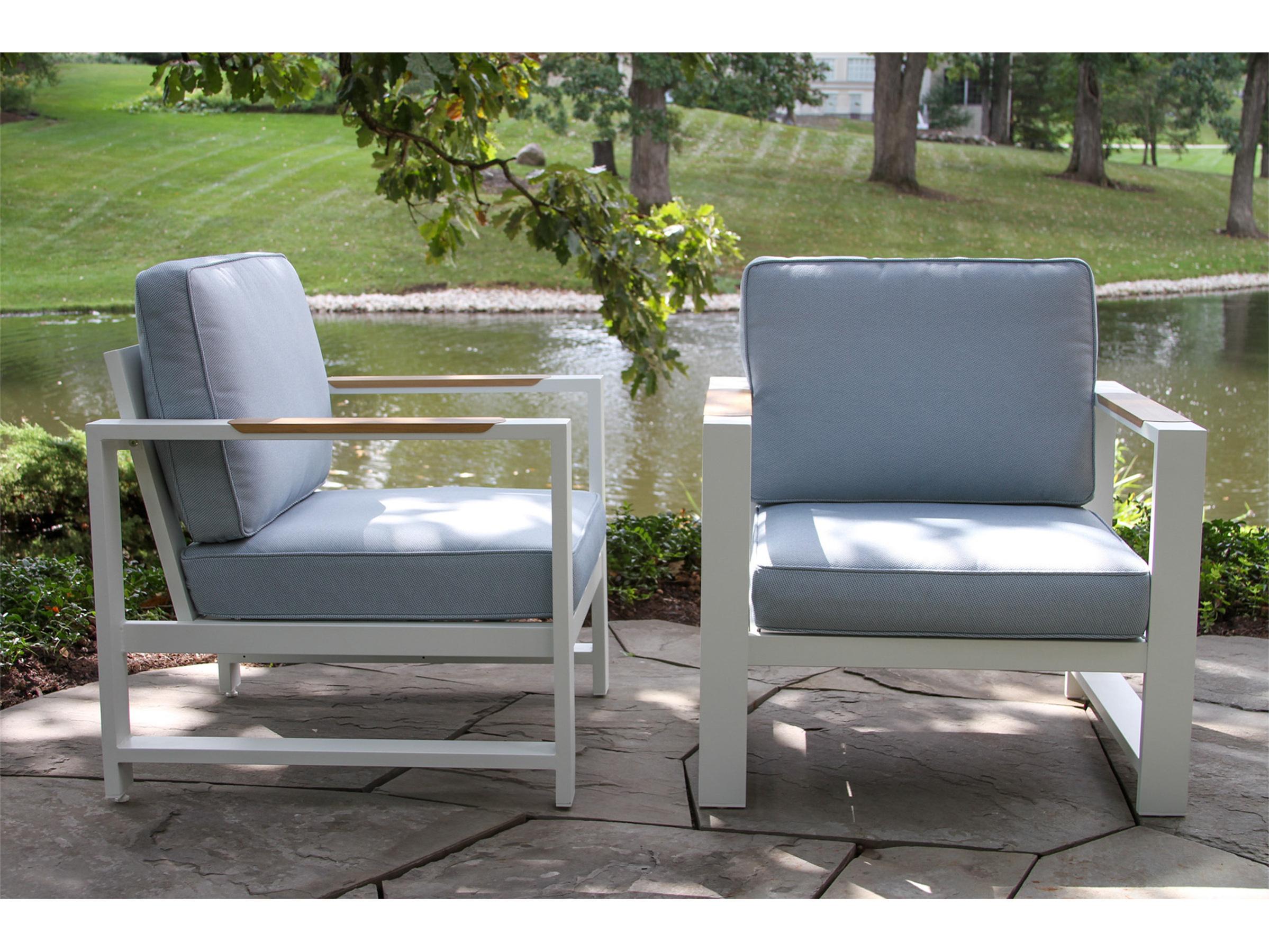 Outdoor Interiors Sienna White Aluminum Armchair w Blue Cushions (Price Includes Two)