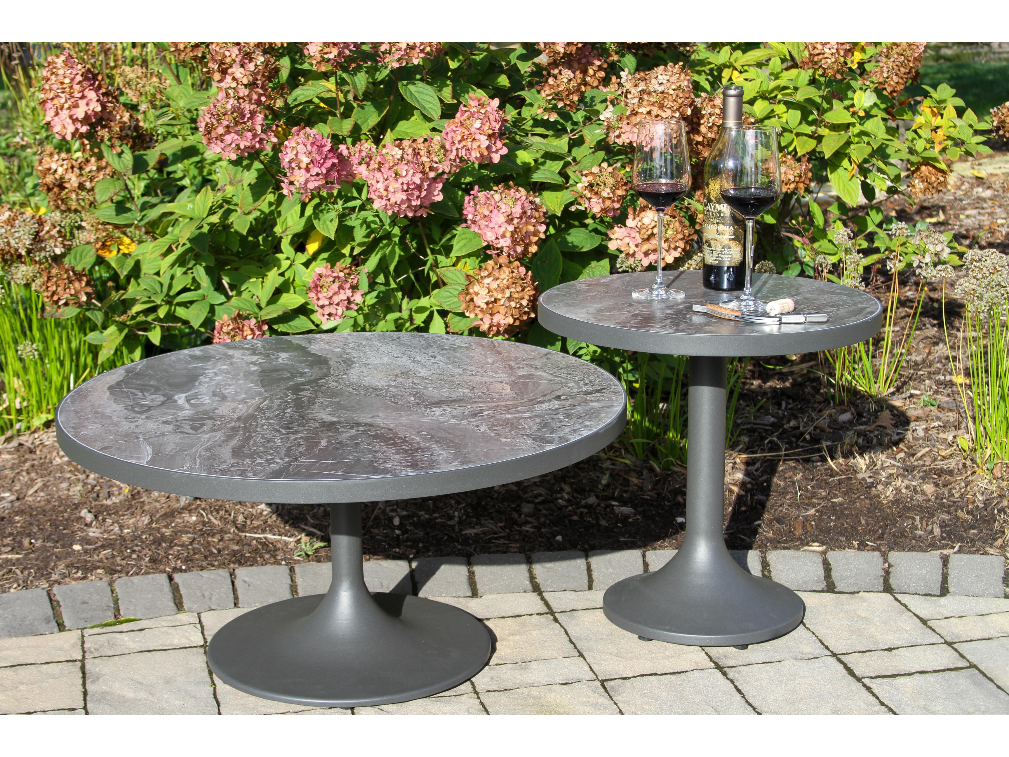 Outdoor Interiors Portofino Orobico Sintered Stone & Aluminum Coffee Table, 20" Dia.