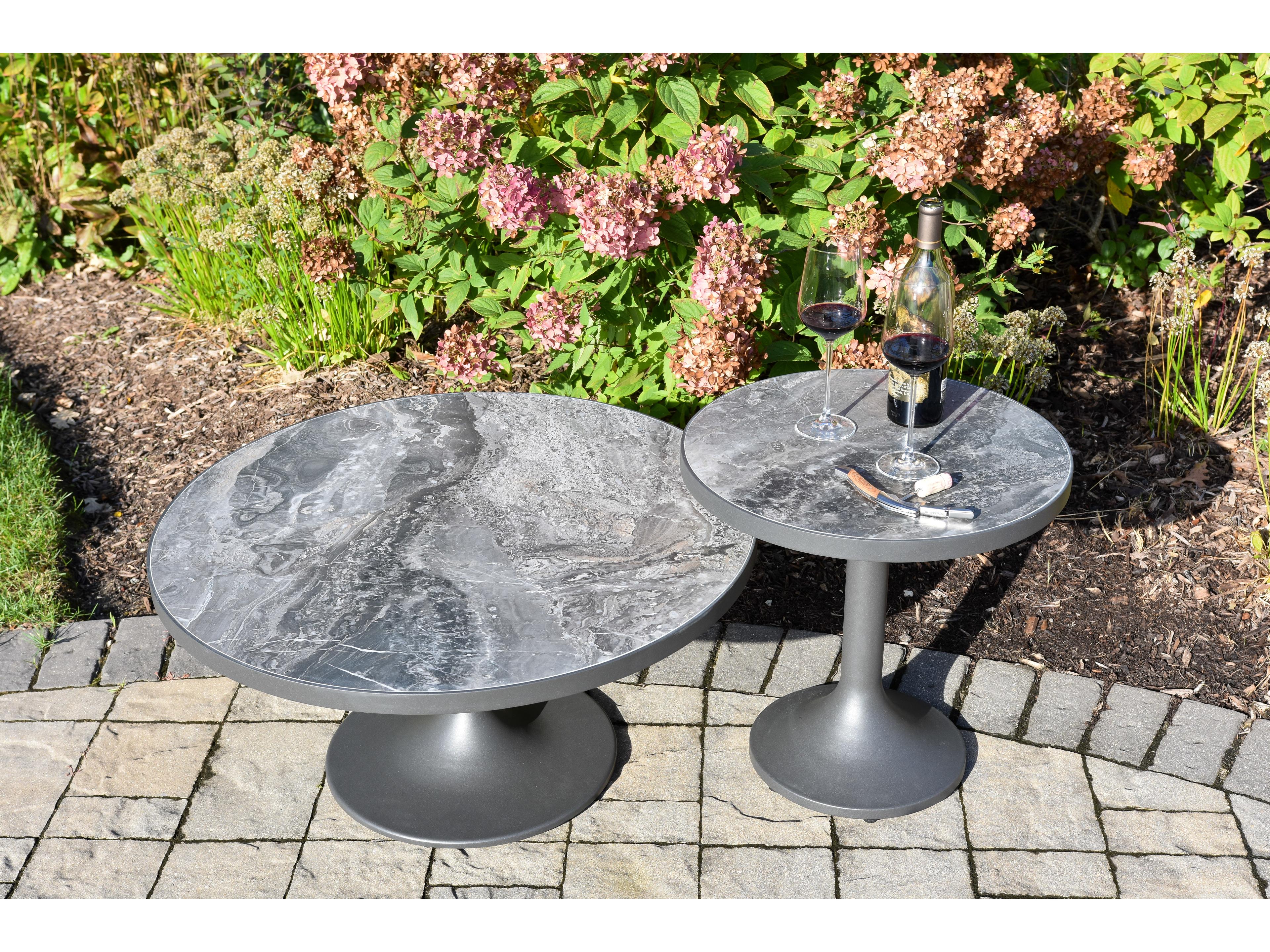 Outdoor Interiors Portofino Orobico Sintered Stone & Aluminum Coffee Table, 20" Dia.