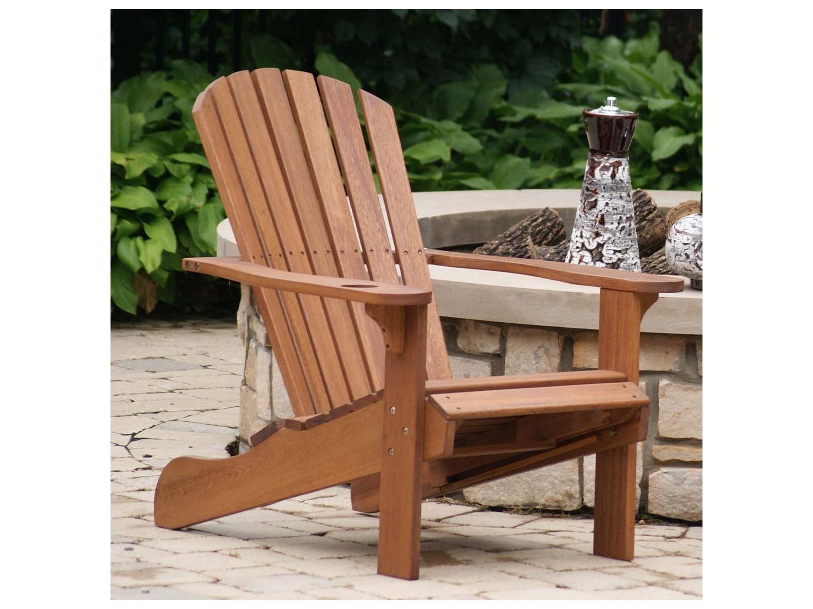 Outdoor Interiors Eucalyptus Adirondack Chair with Built-In Ottoman