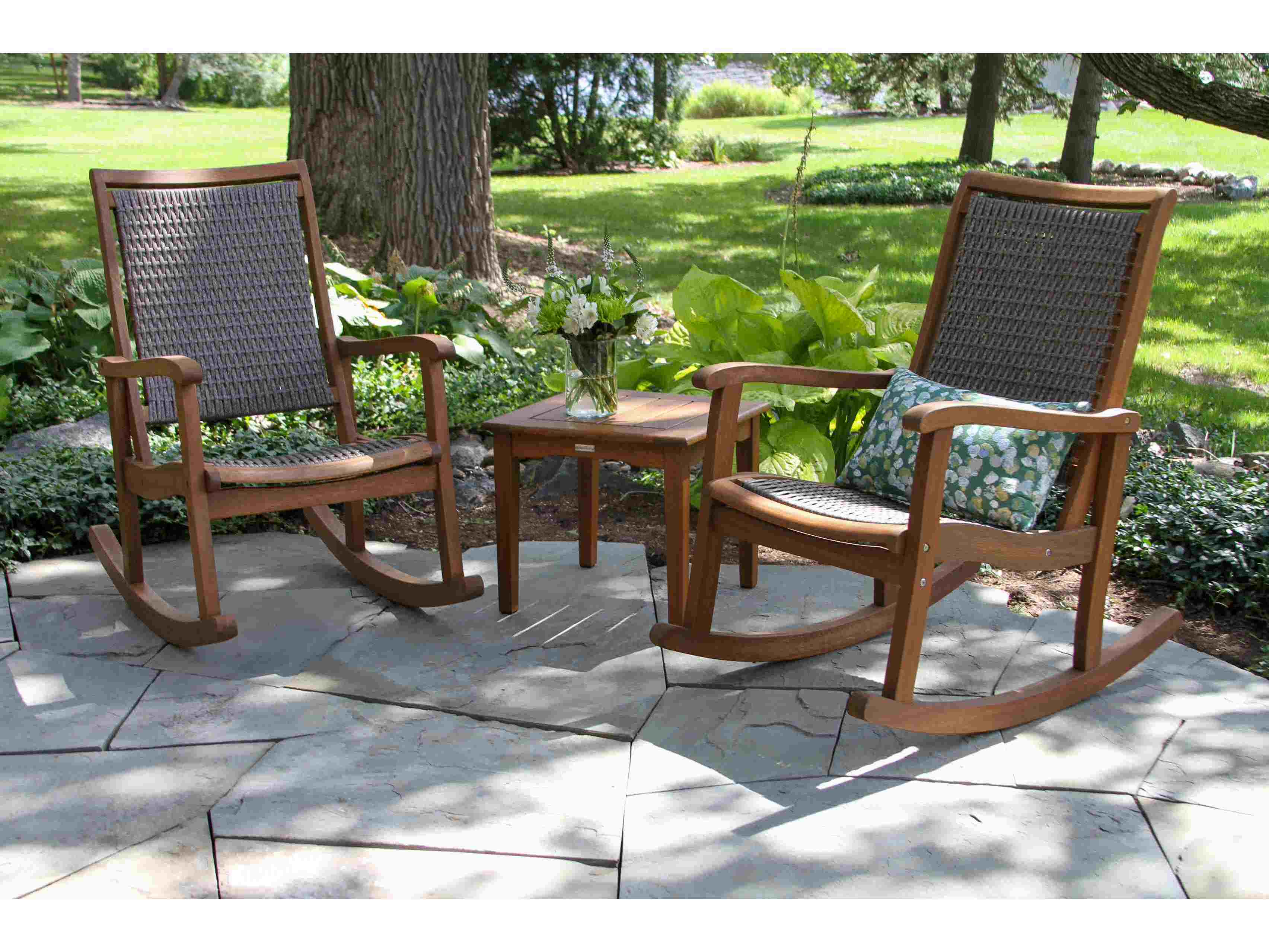 Outdoor Interiors Eucalylptus Wood Rope Lounge Set