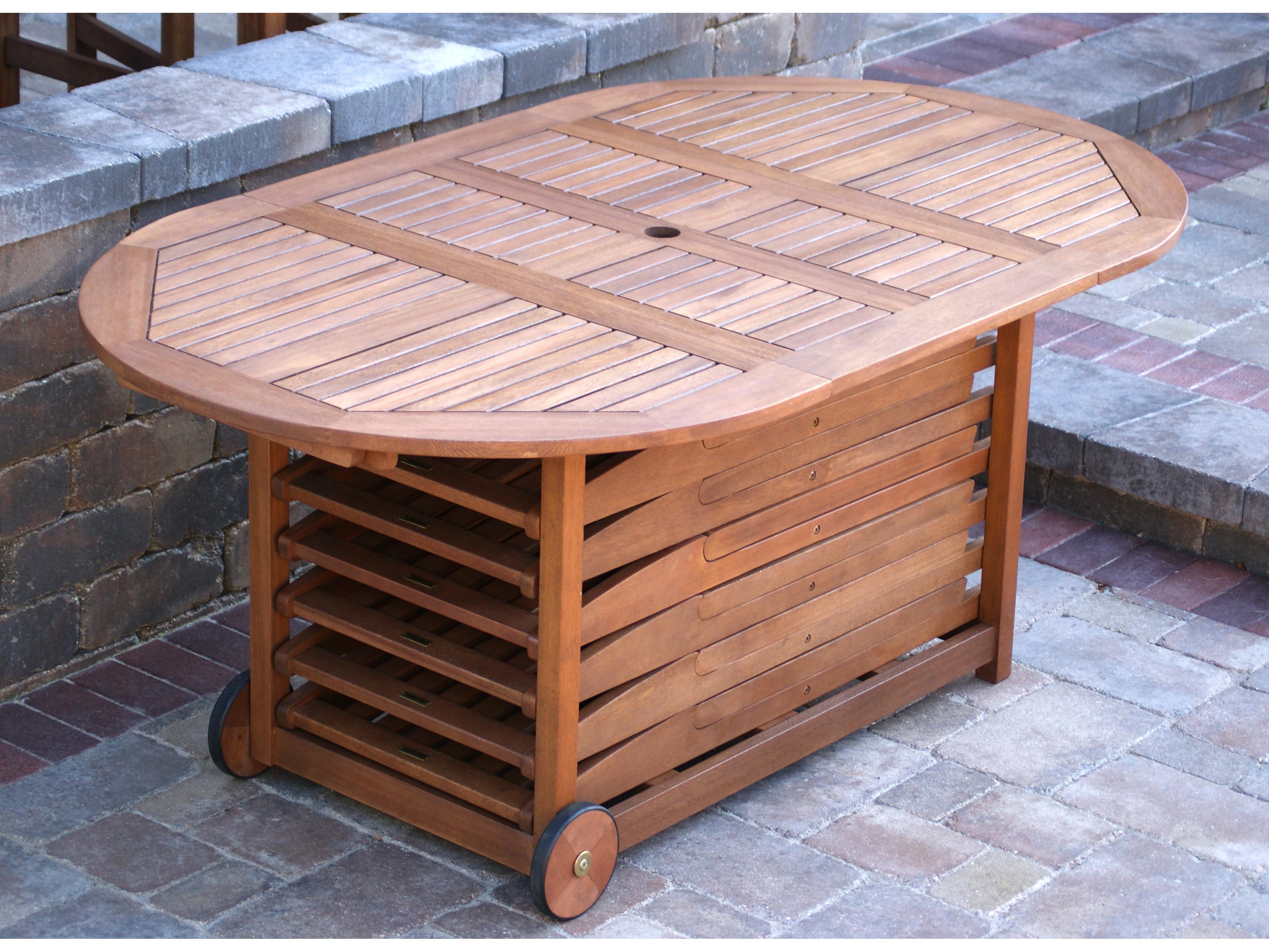 Outdoor Interiors Eucalyptus 7pc Fold & Store Dining Set w Beige Cushions & Cover