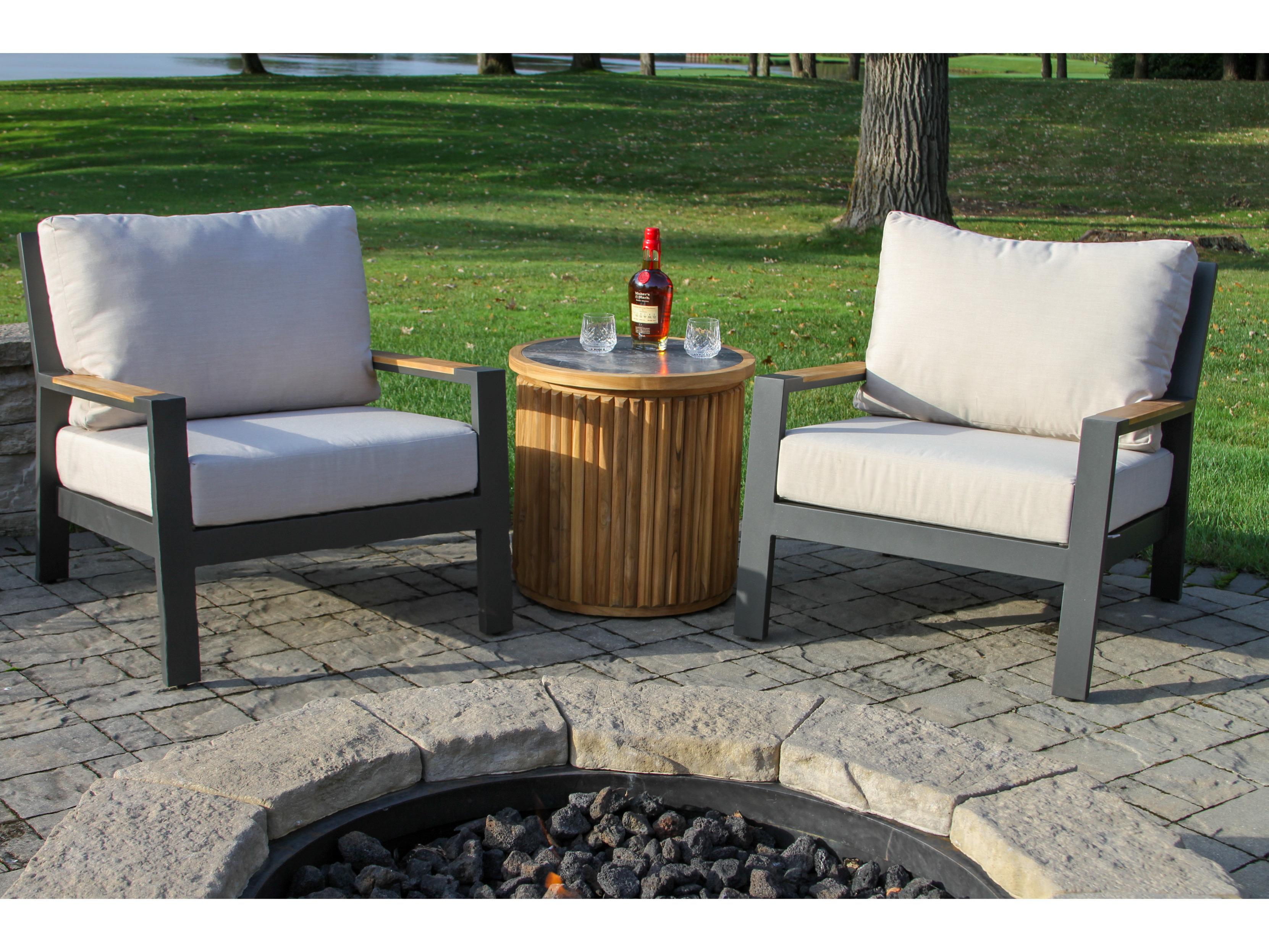 Outdoor Interiors Teak Aluminum Cushion Lounge Set