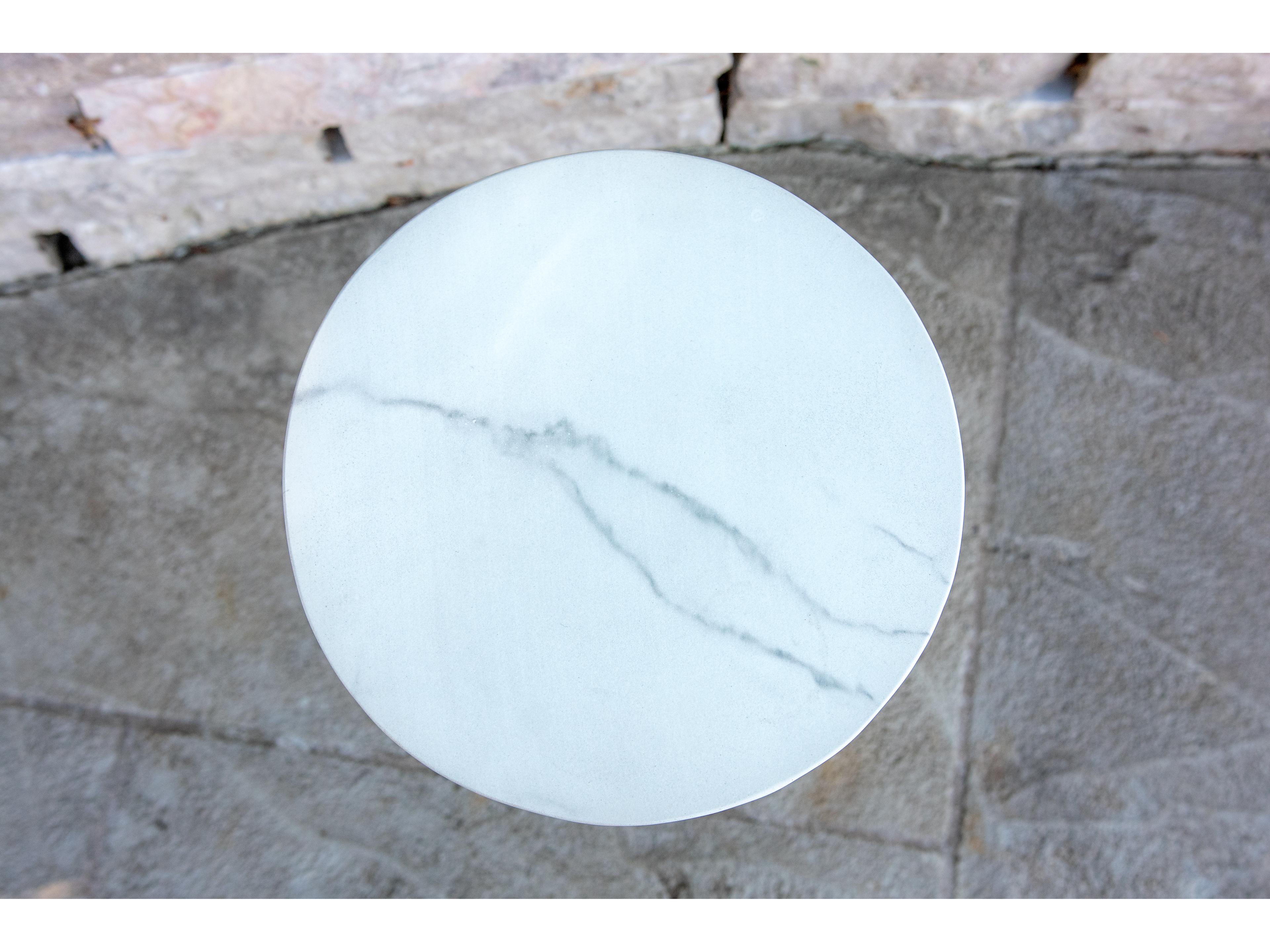 Outdoor Interiors Teak & White Marble Composite Cocktail Table, 10" Dia.