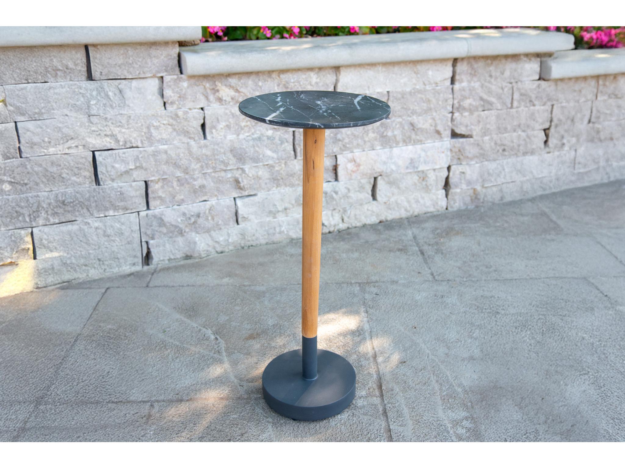 Outdoor Interiors Teak & Black Marble Composite Cocktail Table, 10" Dia