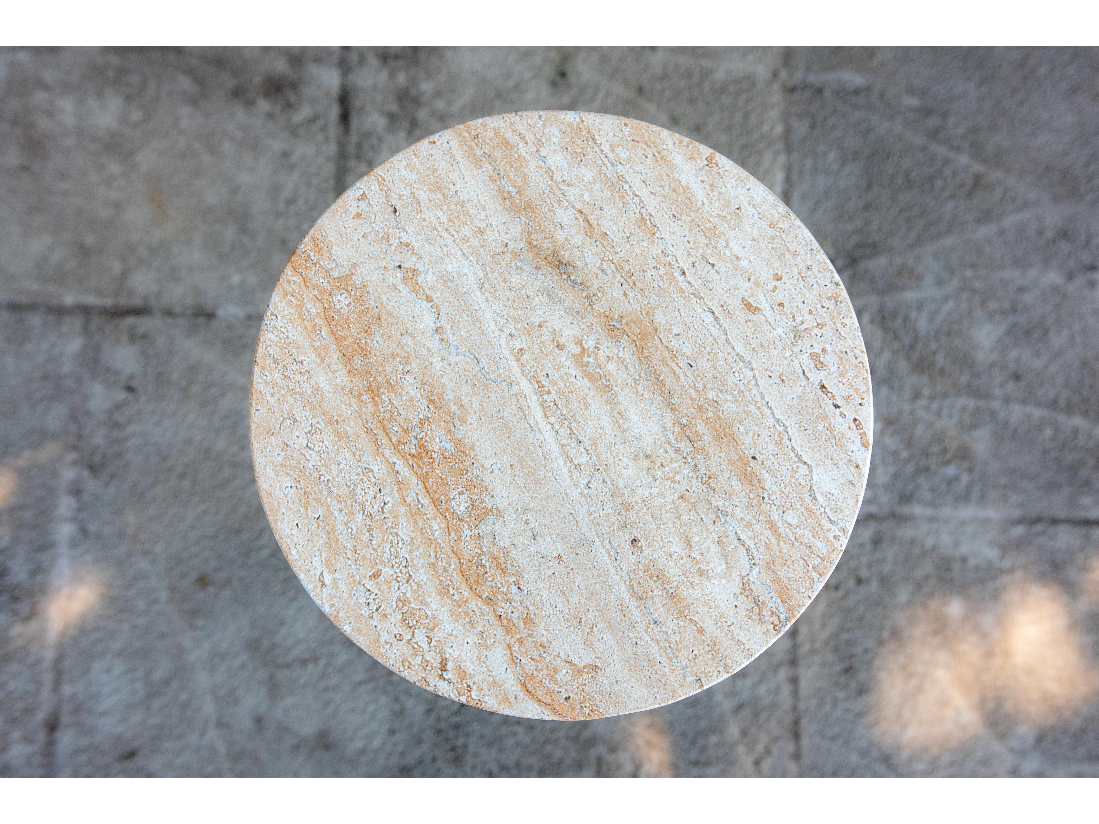 Outdoor Interiors Teak & Travertine Composite Cocktail Table, 10" Dia.