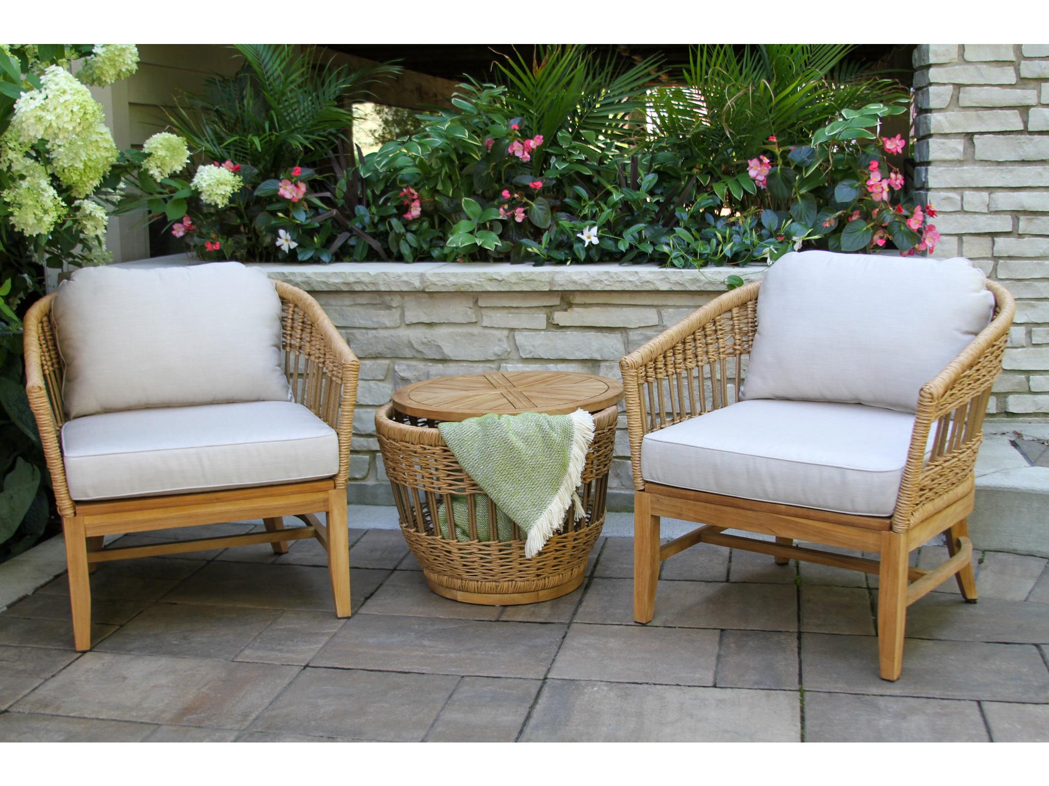 Outdoor Interiors Bohemian Teak & Wicker Storage Accent Table, 24" Dia.