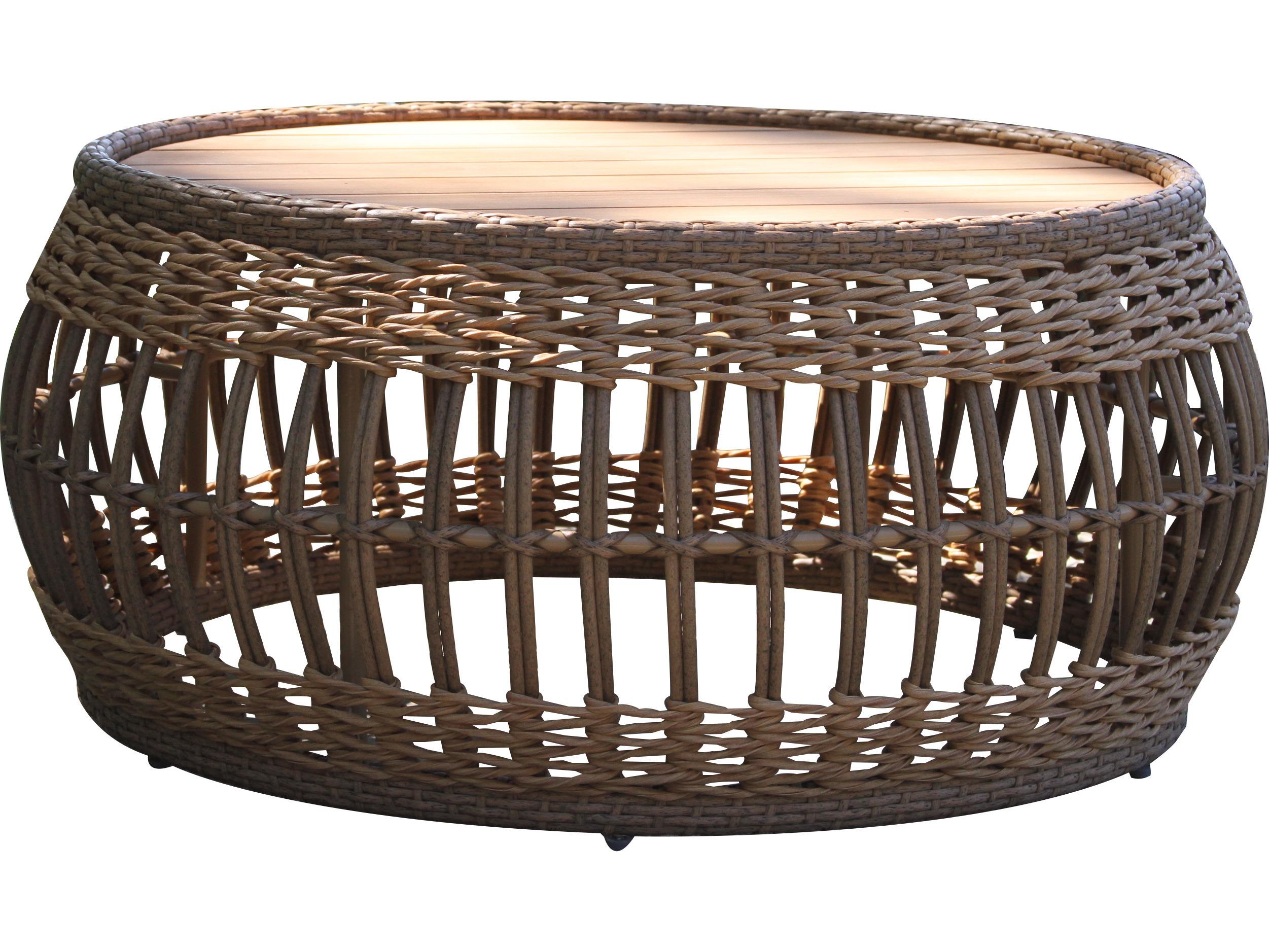 Outdoor Interiors Bohemian Teak & Wicker Coffee Table, 33" Dia.