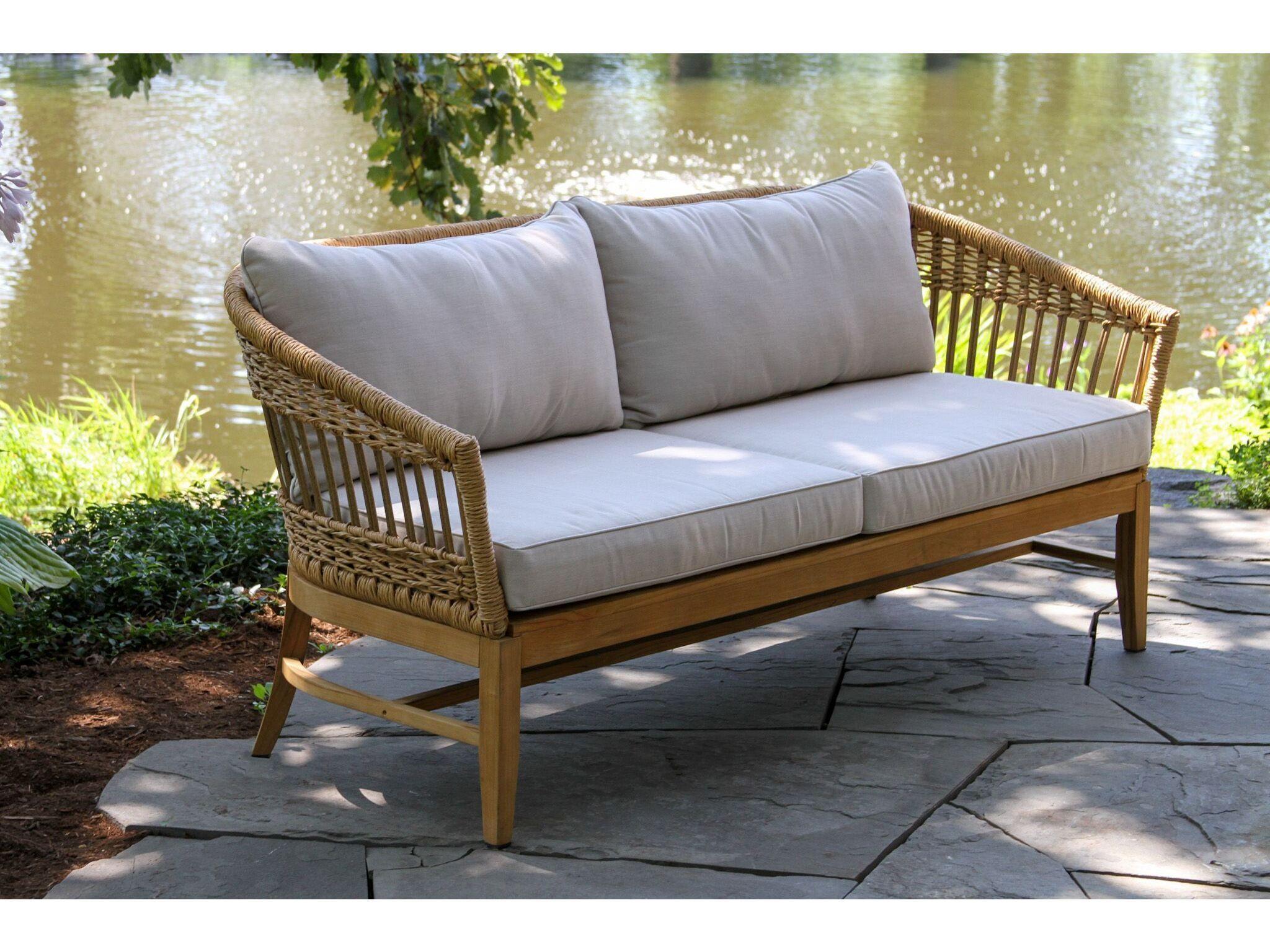 Outdoor Interiors Bohemian Teak & Wicker Loveseat w Sunbrella