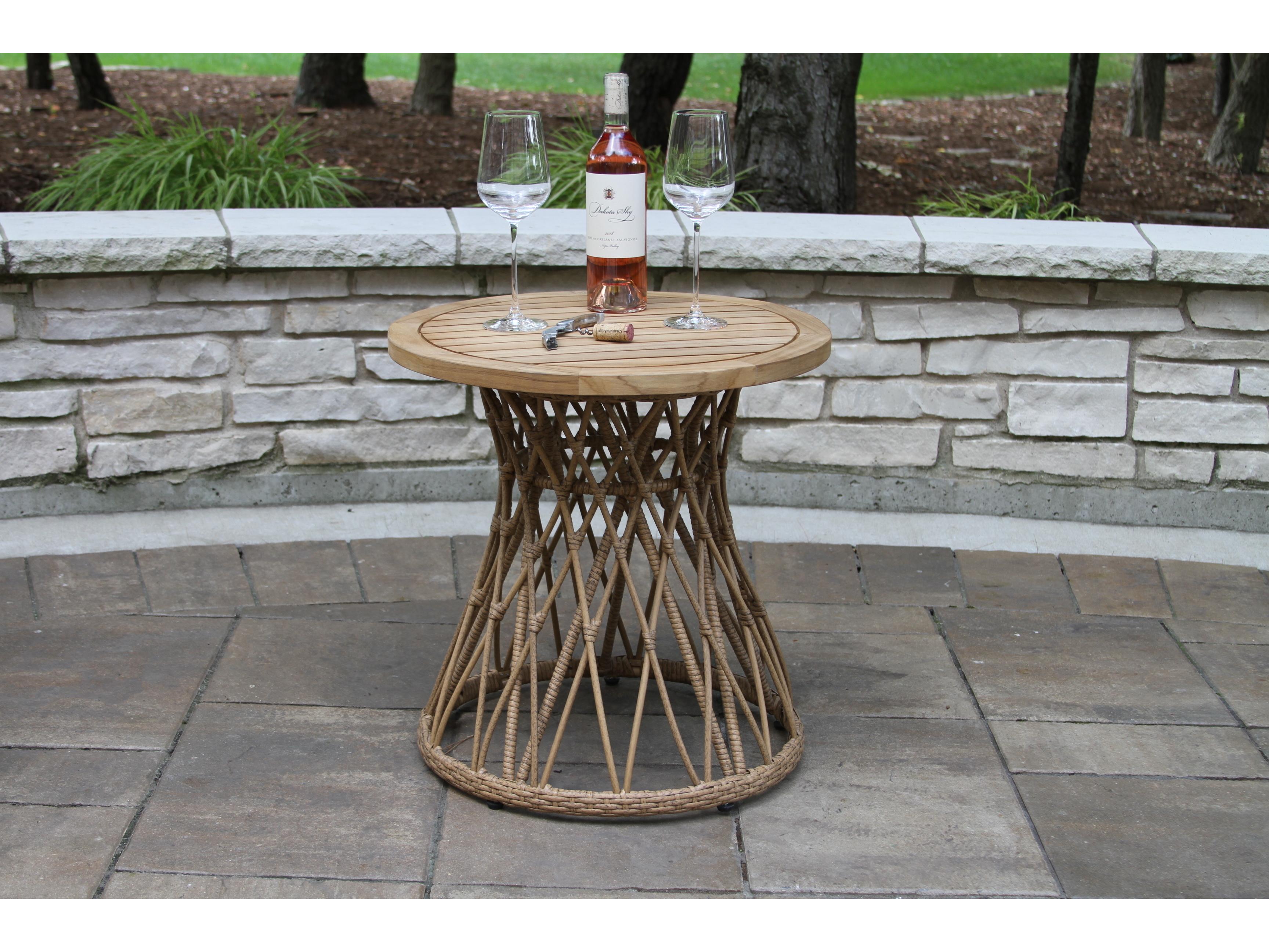 Outdoor Interiors Bohemian Teak & Wicker Accent Table, 21.5" Dia.