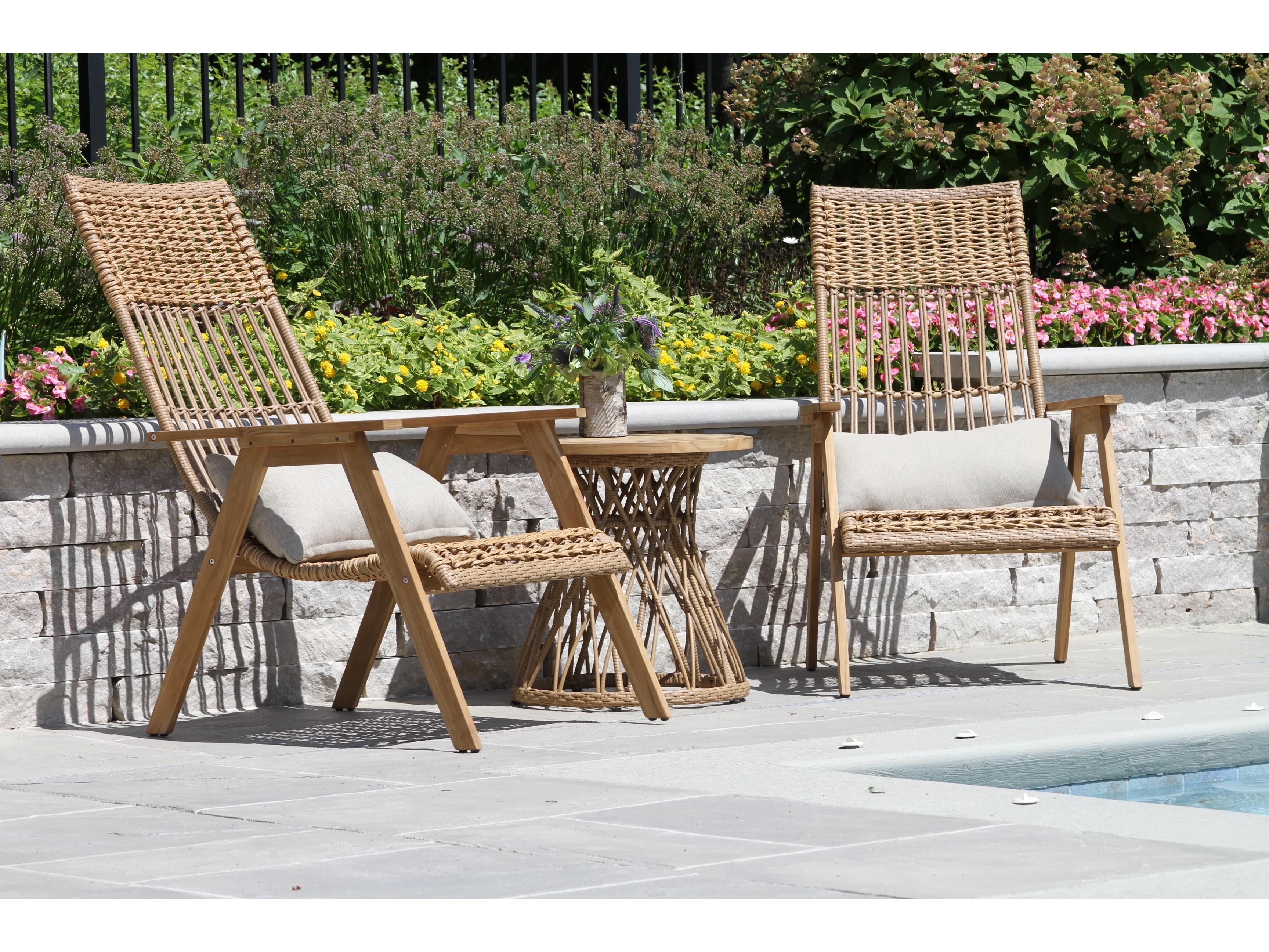 Outdoor Interiors Bohemian Teak & Wicker Basket Lounger w Olefin Pillow (Price Includes Two)