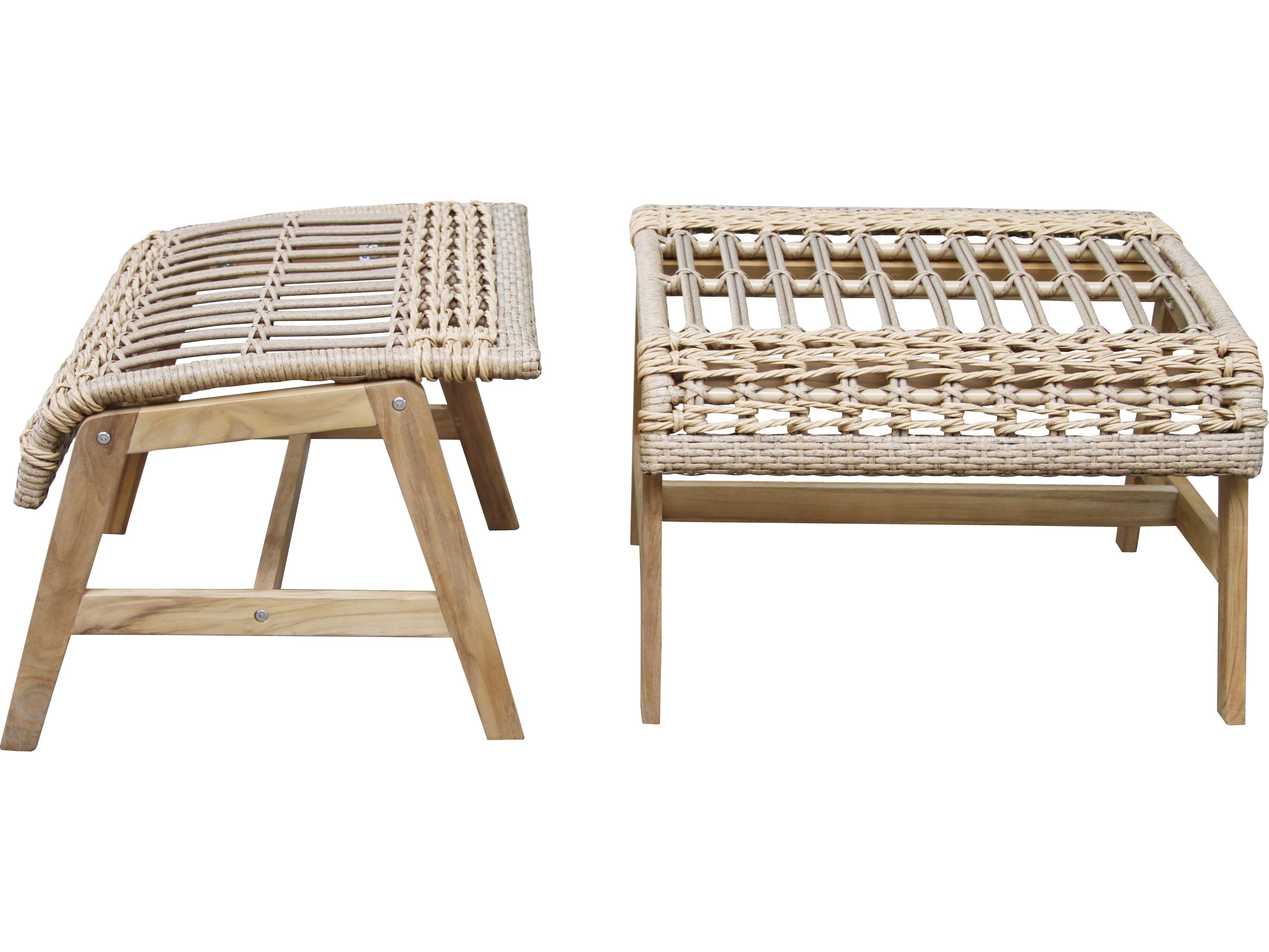 Outdoor Interiors Bohemian Teak & Wicker Ottoman (Price Includes Two)