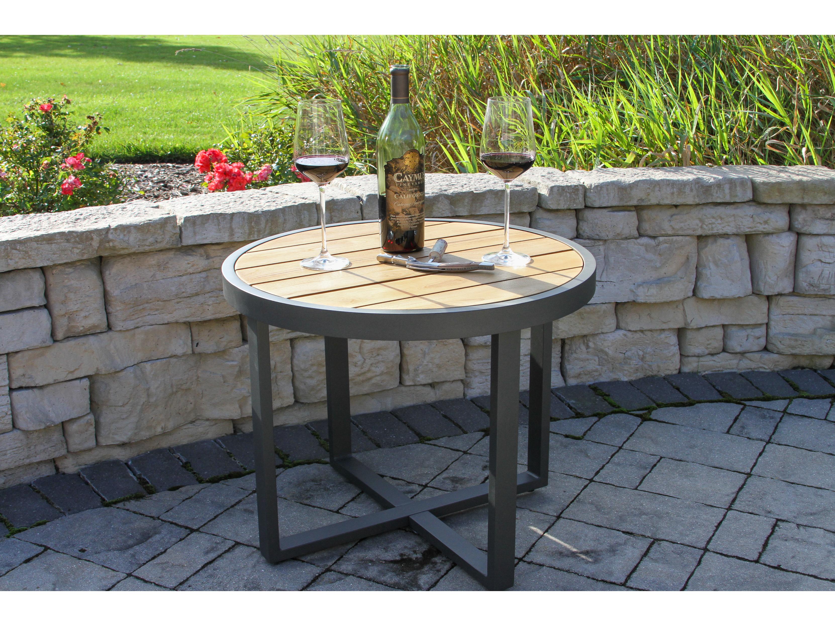 Outdoor Interiors Portofino Teak & Aluminum Accent Table, 24" Dia
