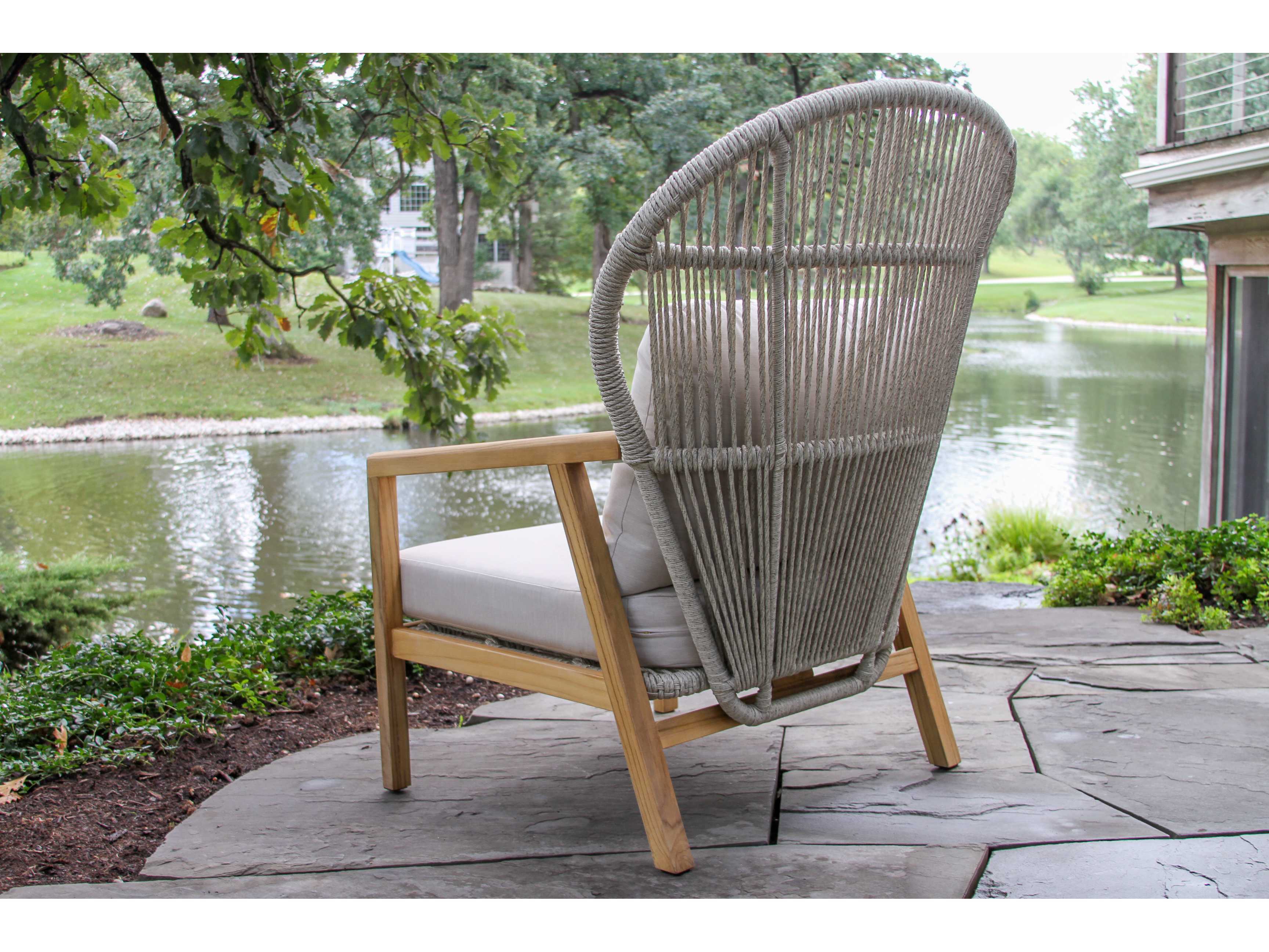 Outdoor Interiors Teak & Cable Wicker Parlor Chairs w Sunbrella (Price Includes Two)