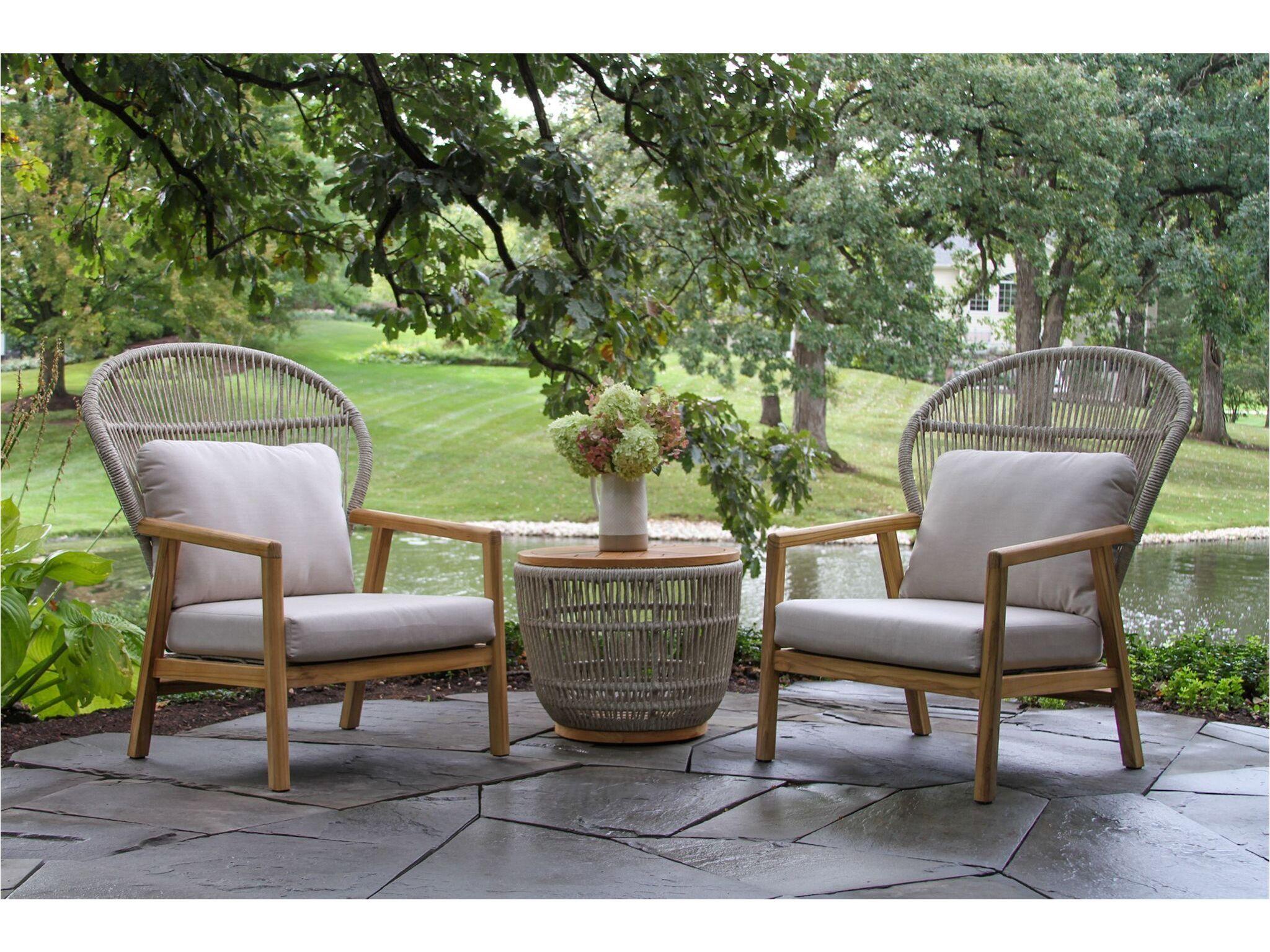 Outdoor Interiors Teak & Cable Wicker Storage Accent Table, 24" Dia.