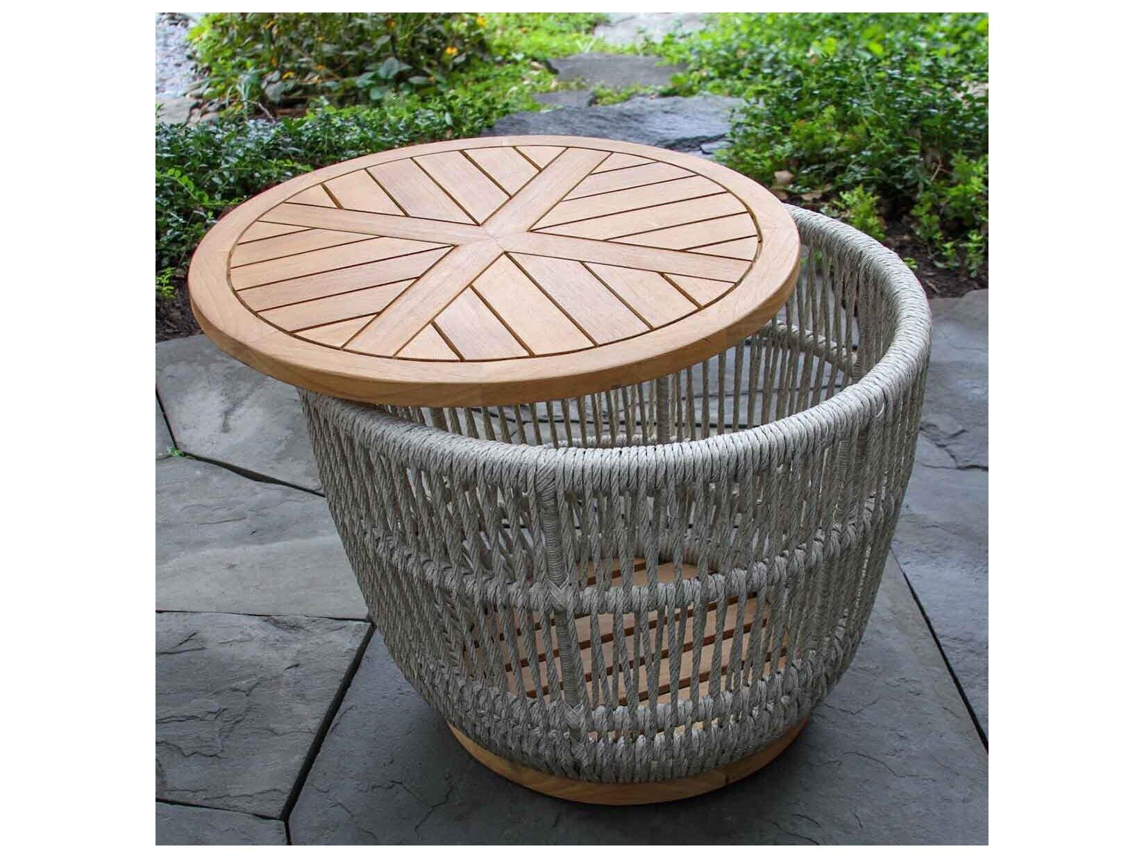 Outdoor Interiors Teak & Cable Wicker Storage Accent Table, 24" Dia.