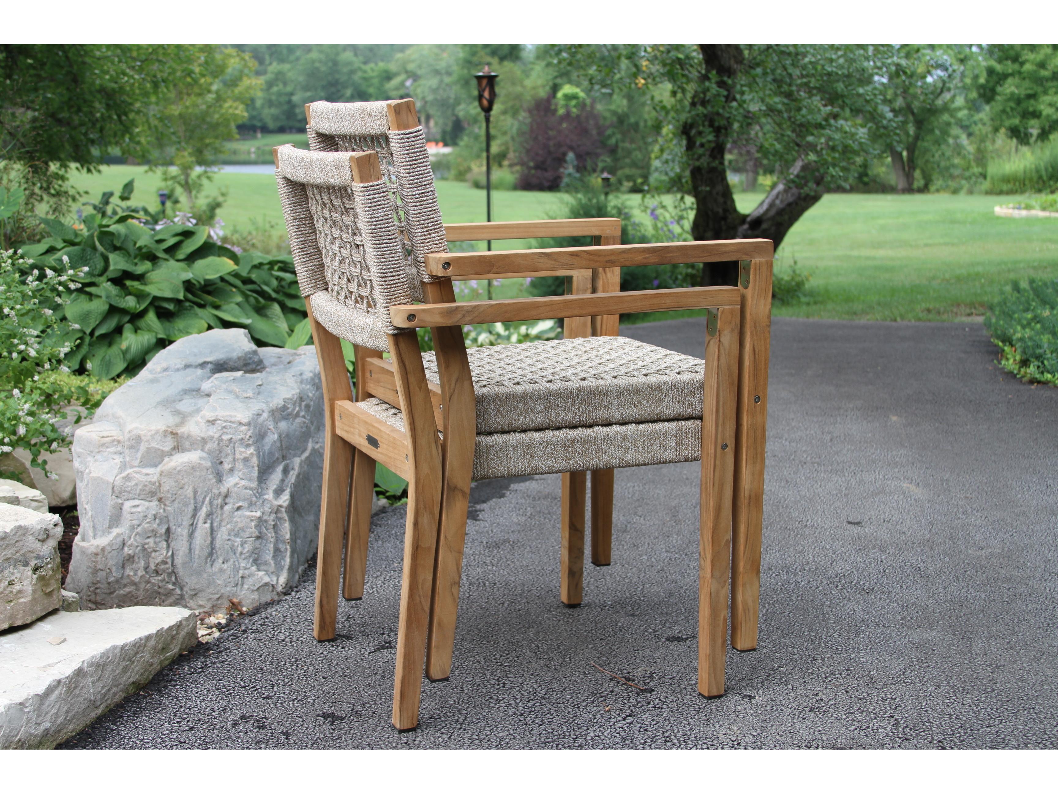 Outdoor Interiors Teak & Nautical Rope Stacking Dining Chair (Price Includes Two)