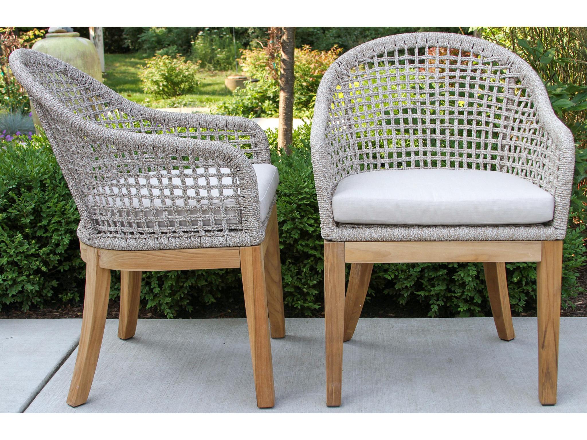 Outdoor Interiors Teak & Nautical Rope Dining Chair w Sunbrella (Price Includes Two)