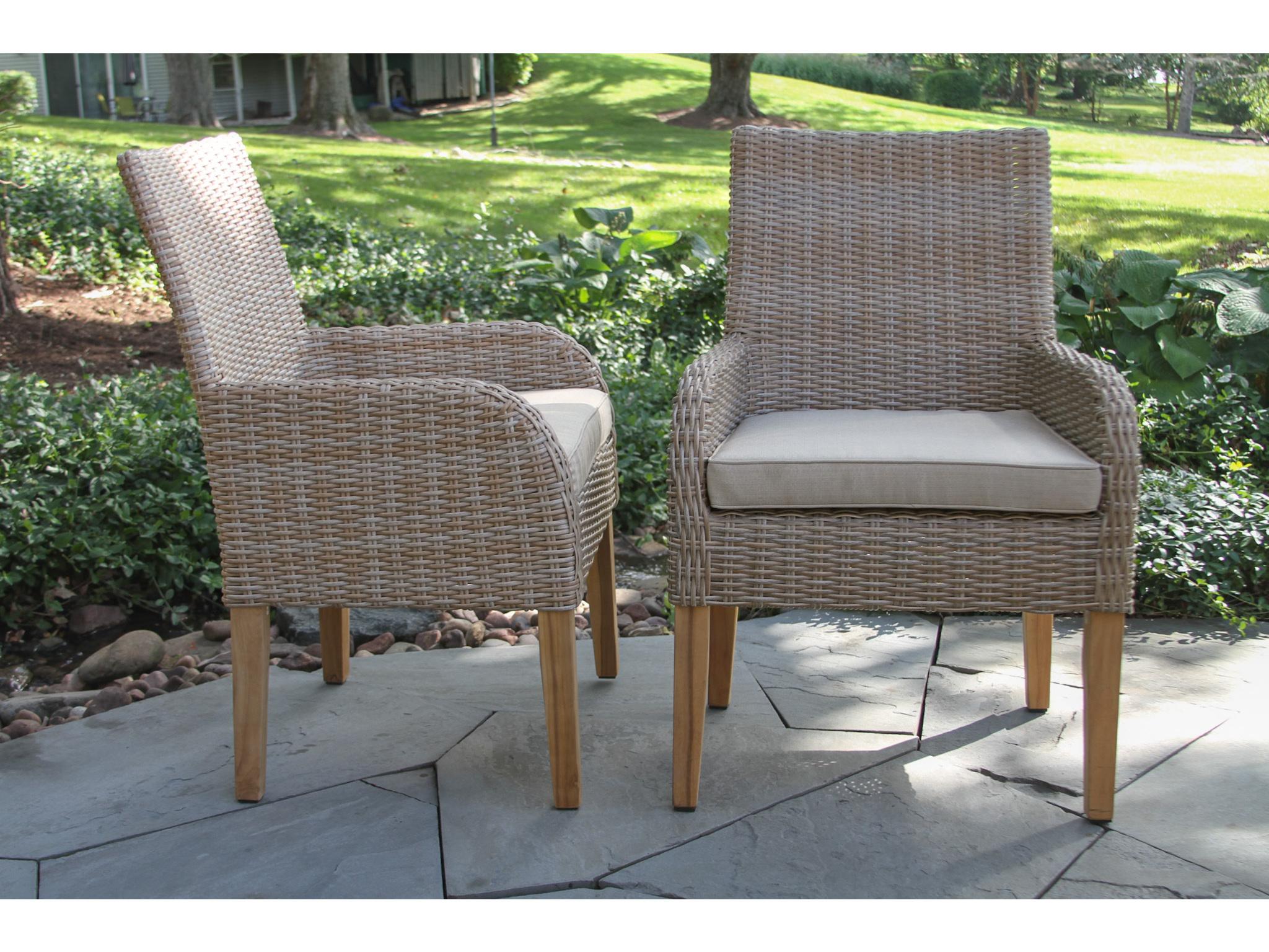 Outdoor Interiors Teak & Ash Wicker Dining Chair w Sunbrella (Price Includes Two)