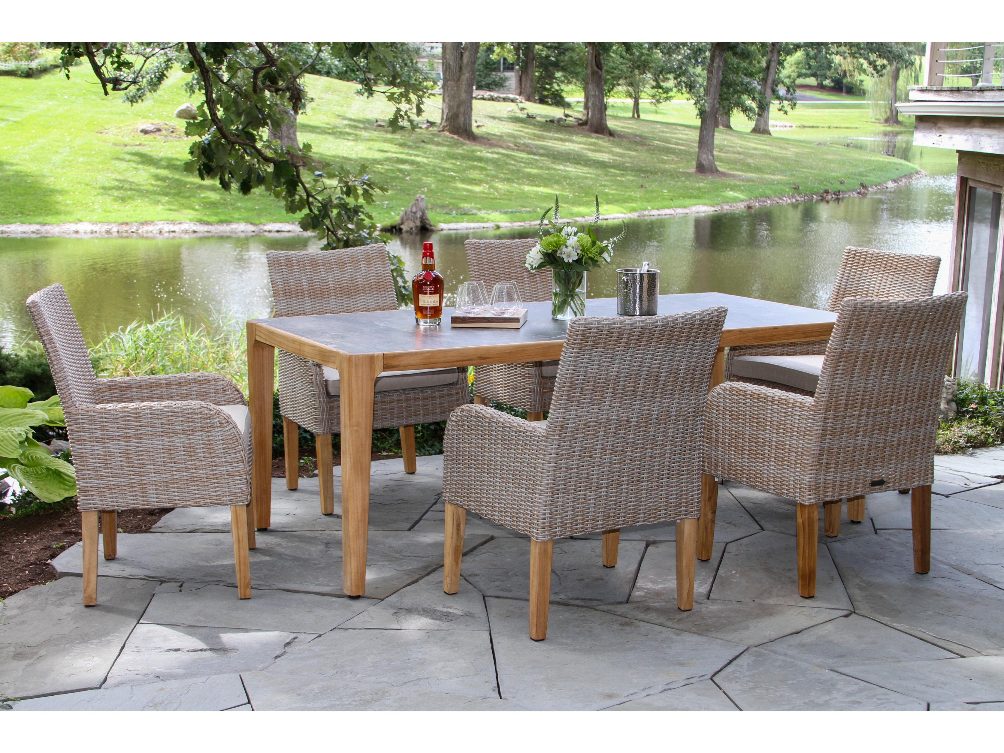 Outdoor Interiors Teak & Ash Wicker Dining Chair w Sunbrella (Price Includes Two)