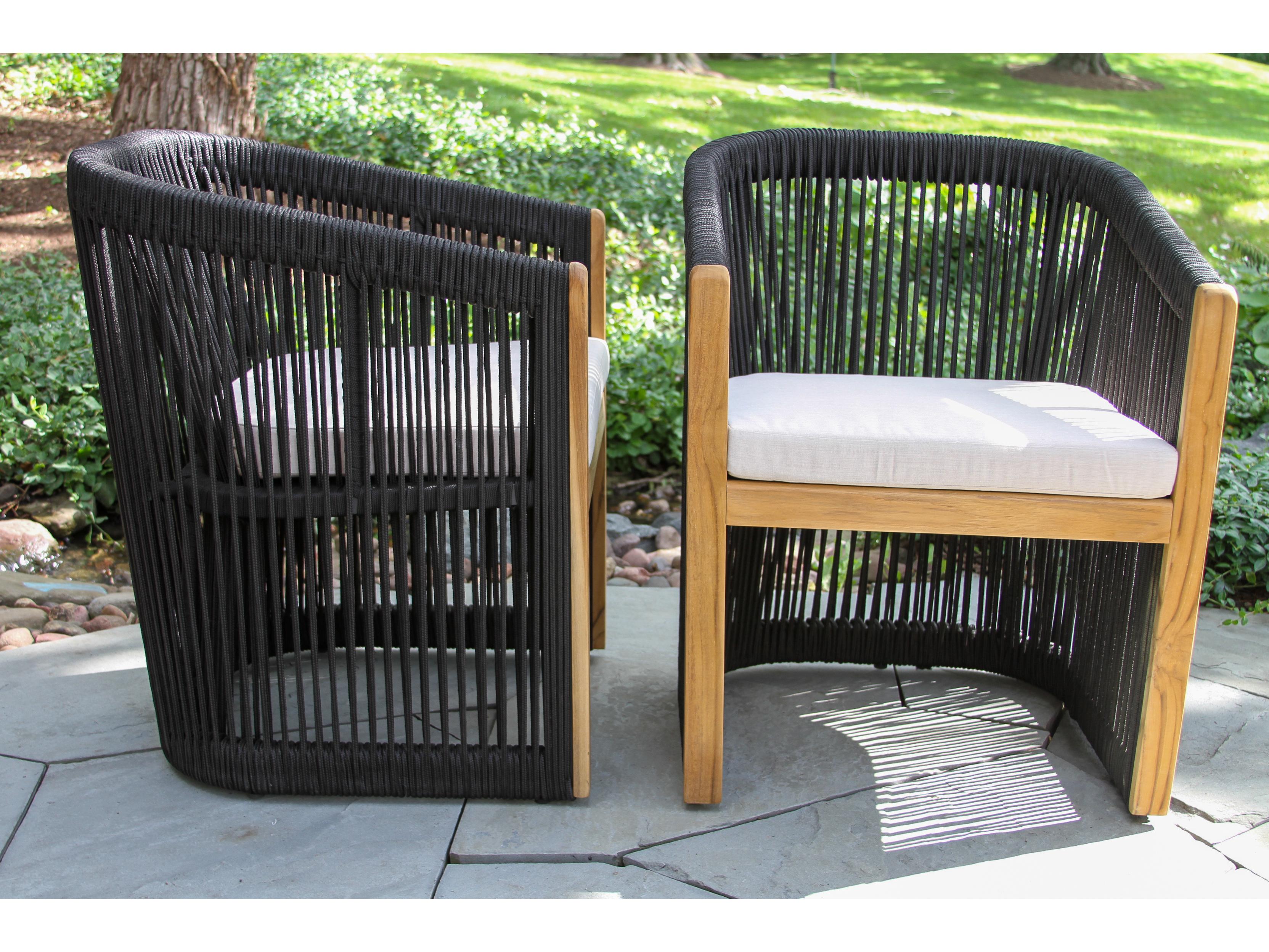 Outdoor Interiors Teak & Black Rope Dining Chair w Sunbrella (Price Includes Two)