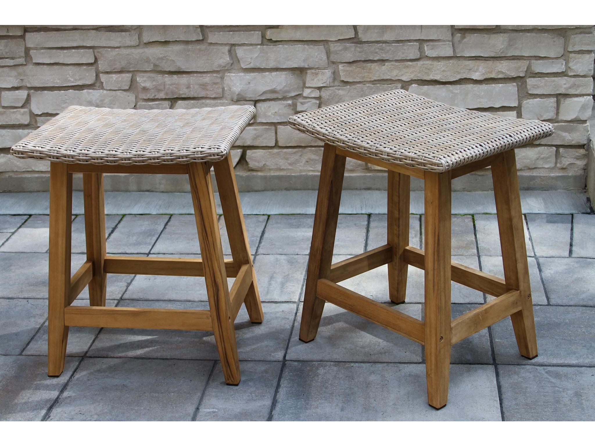 Outdoor Interiors Teak & Ash Wicker Saddle Stools (Price Includes Two)