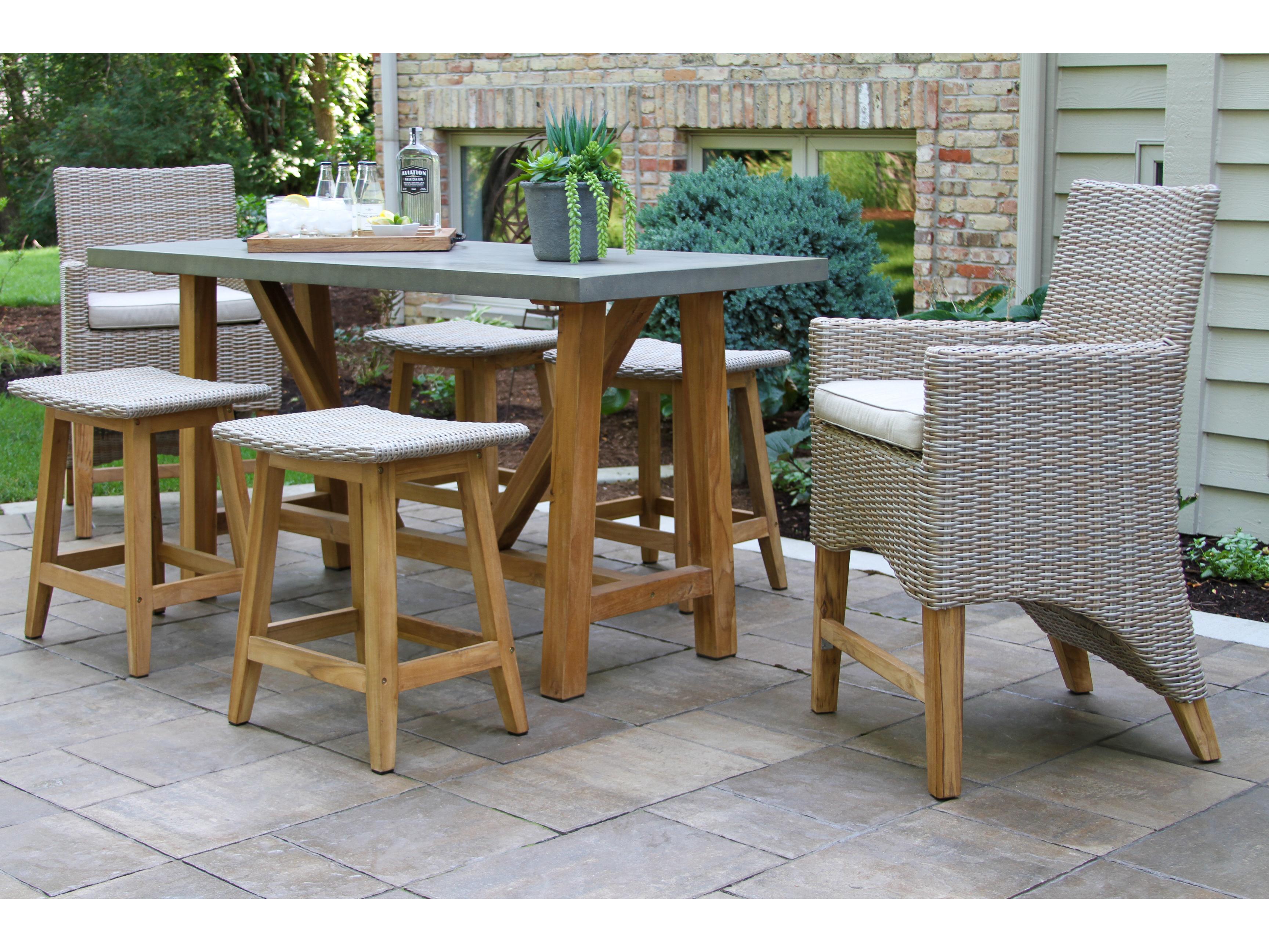 Outdoor Interiors Teak & Ash Wicker Saddle Stools (Price Includes Two)