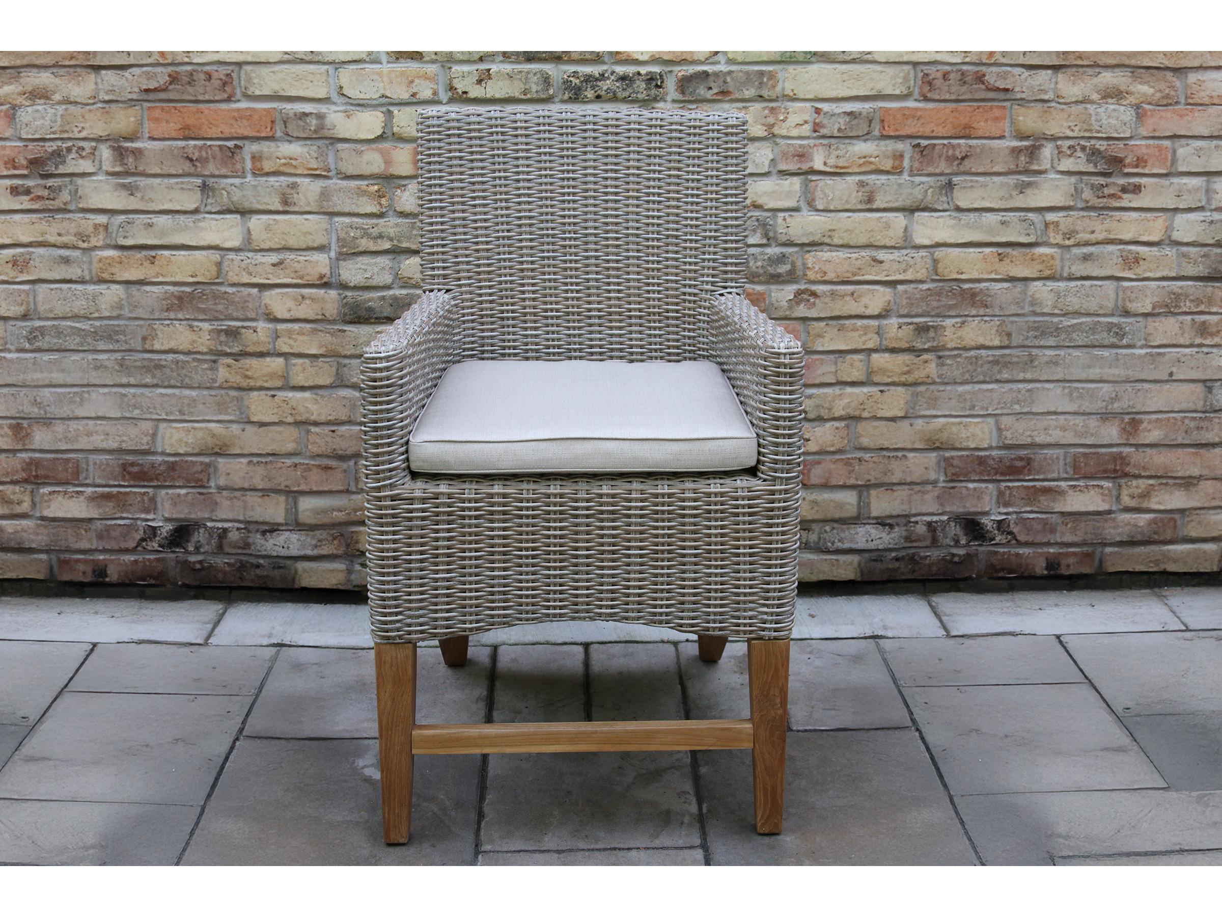 Outdoor Interiors Teak & Ash Wicker Counter Height Chair w Sunbrella