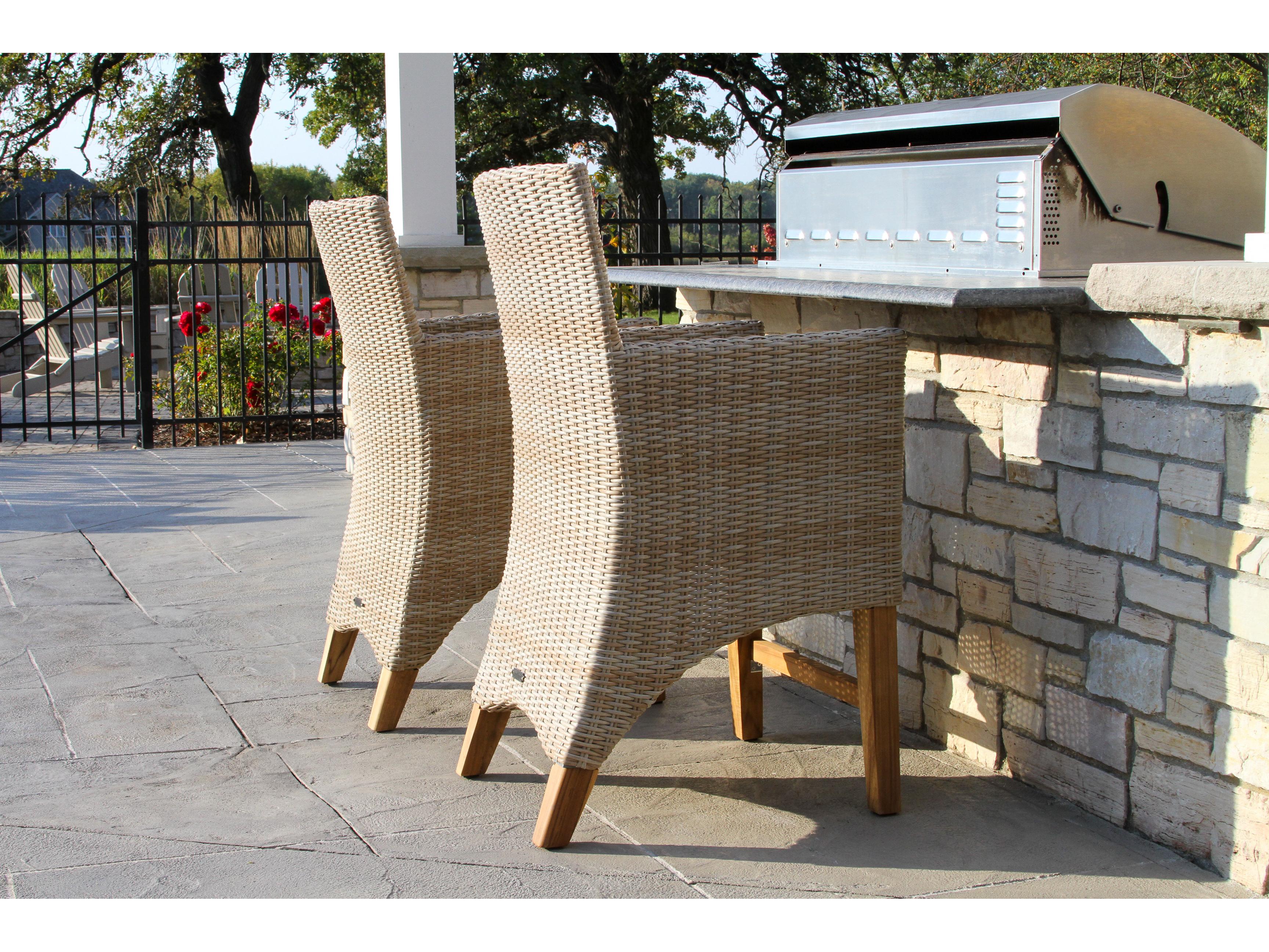 Outdoor Interiors Teak & Ash Wicker Counter Height Chair w Sunbrella