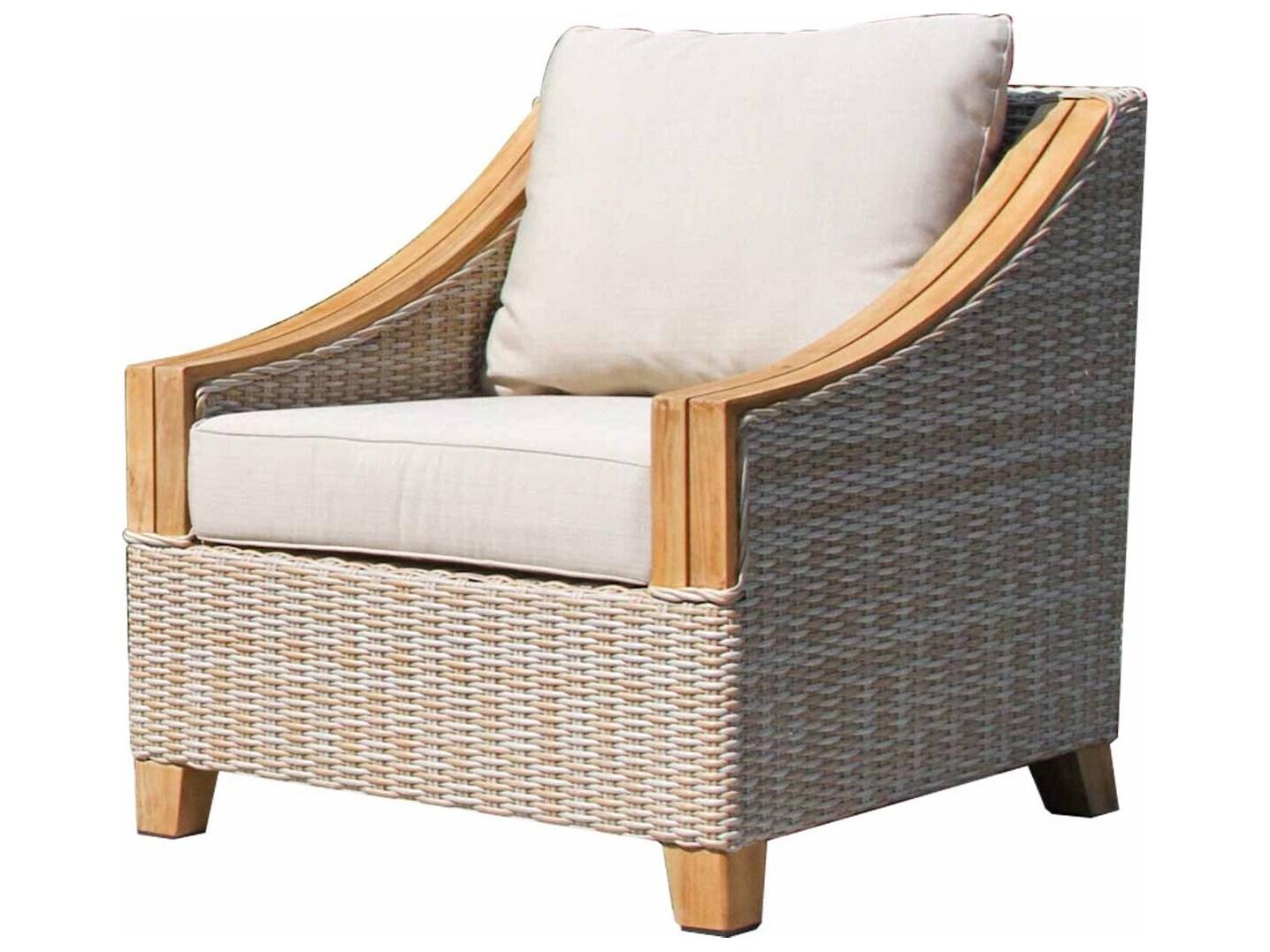 Outdoor Interiors Teak & Ash Wicker Armchair w/ Sunbrella Cushions